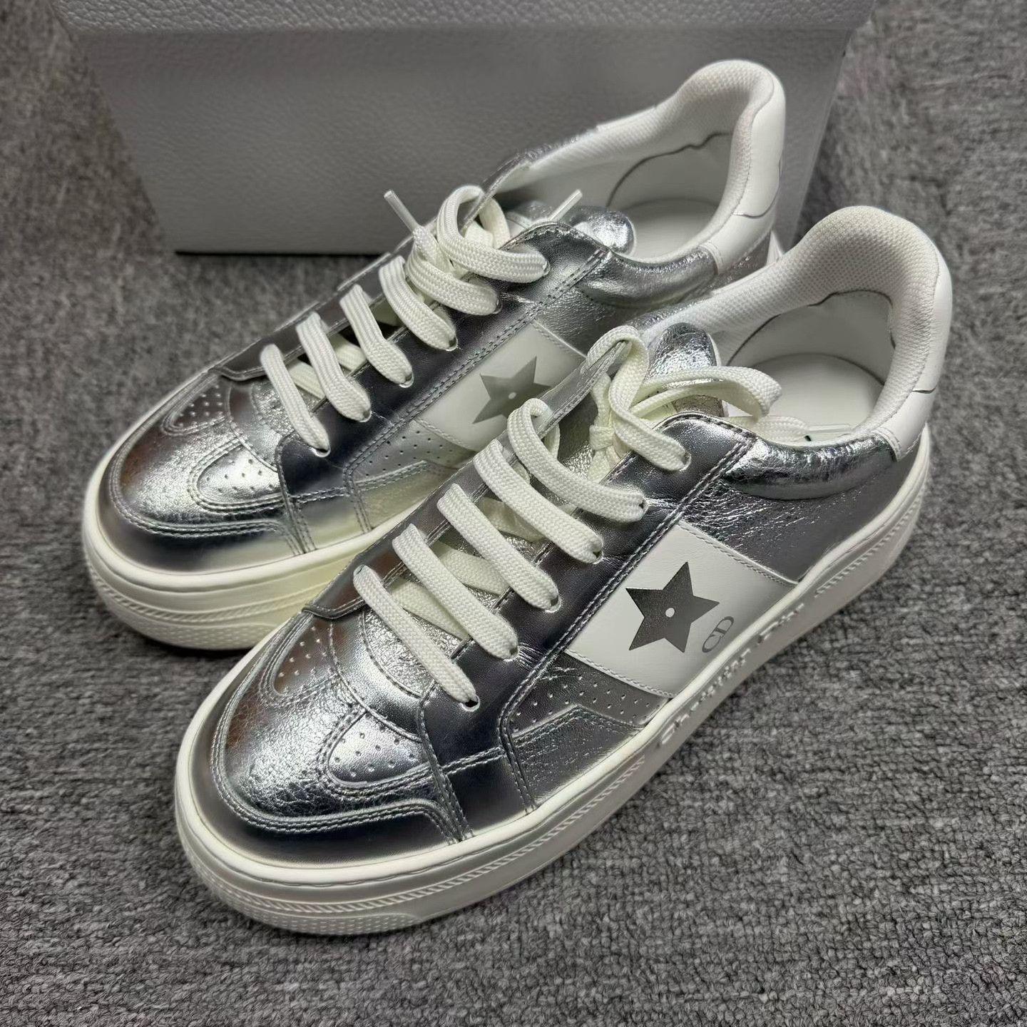 Dior Dior Leather Graphic Silver Lowtop Sneakers us_7 Women Size US 7 / IT 37 - 1 Thumbnail