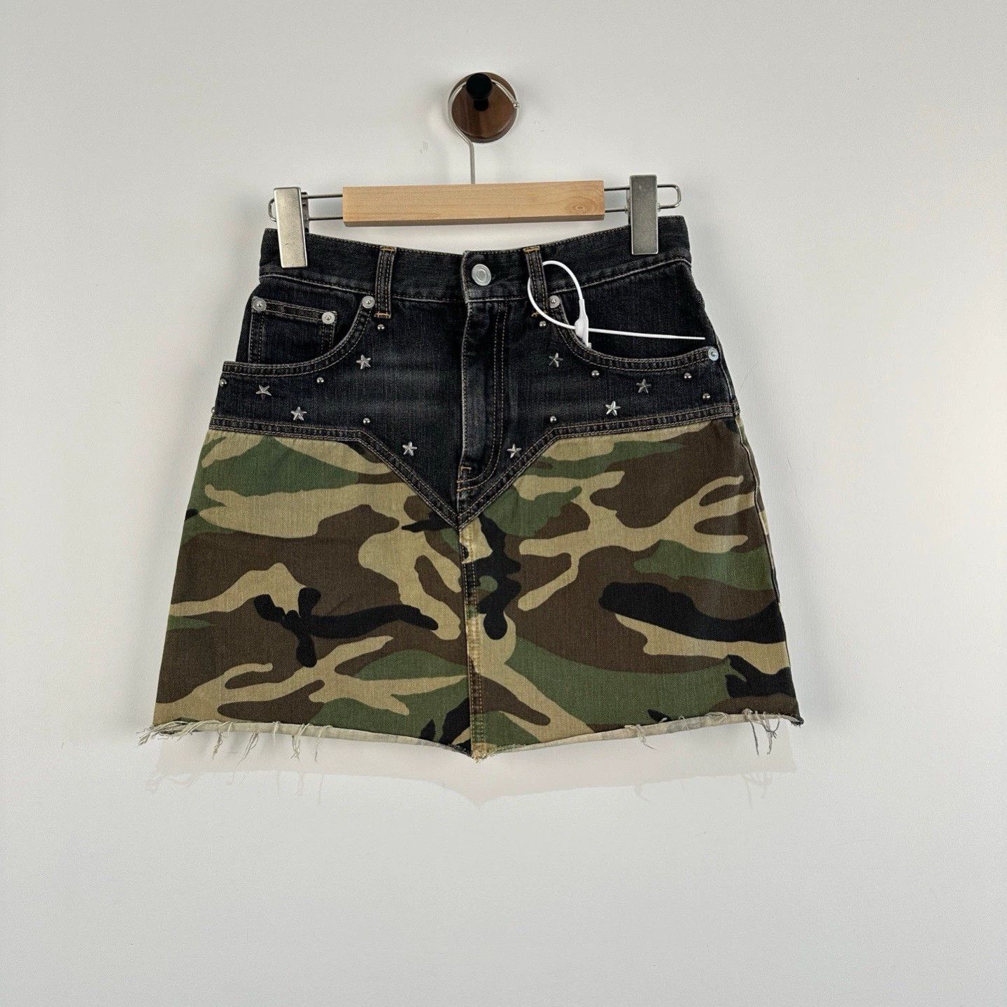 Saint Laurent Paris YSL Camo Patchwork Studded Denim Shorts - dmc Size US 27 - 1 Thumbnail