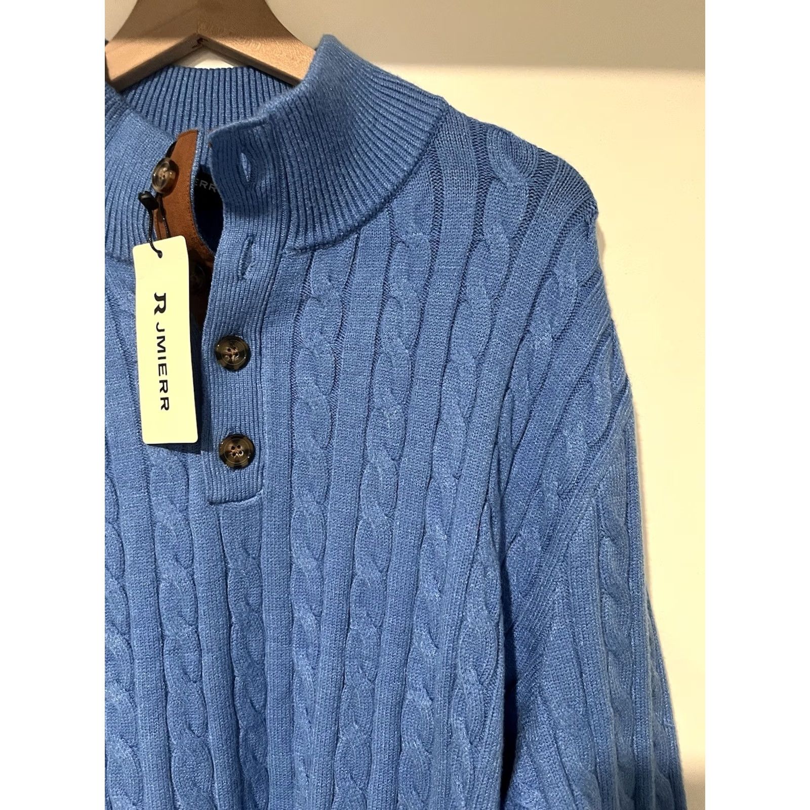 Vintage NWT Unbranded Men’s Cable Knit Pullover Sweater Stand Collar Button Large L Sweater Winter Casual Travel Size US L / EU 52-54 / 3 - 3 Thumbnail