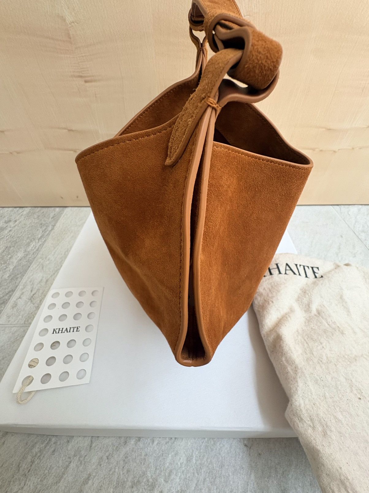 KHAITE Khaite Lotus Mini Suede Tote in caramel Size ONE SIZE - 6 Thumbnail