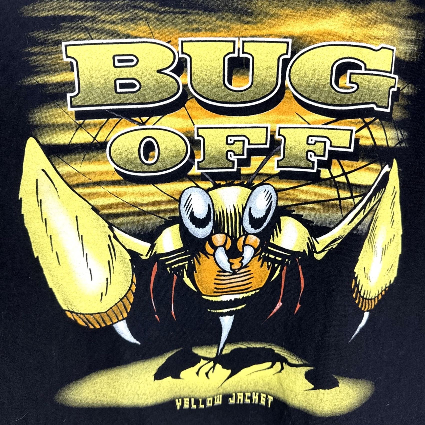 Tultex VINTAGE Yellow Jacket Hornet Bug Off T-Shirt Adult XL 90s Tultex Short Sleeve Black Mens Size US XL / EU 56 / 4 - 2 Thumbnail