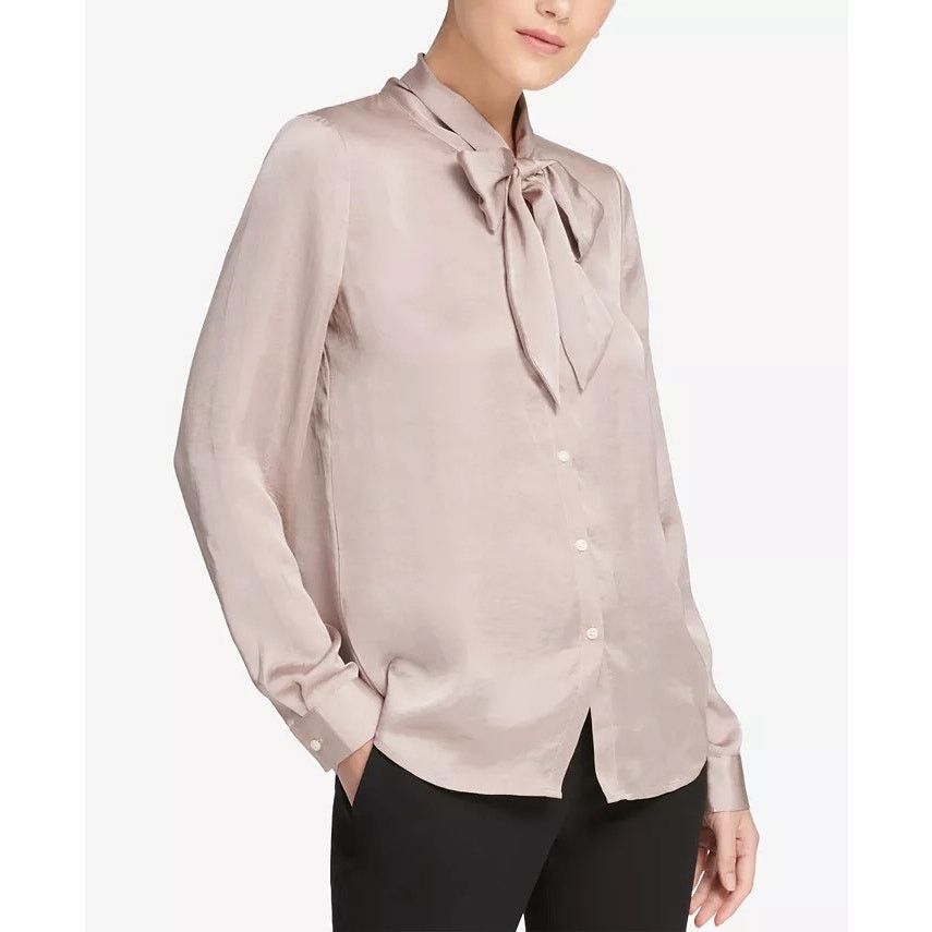 Loft LOFT Ann Taylor Women's Brown Button-Up Bow Neck Blouse Sz M Size M / US 6-8 / IT 42-44 - 1 Thumbnail