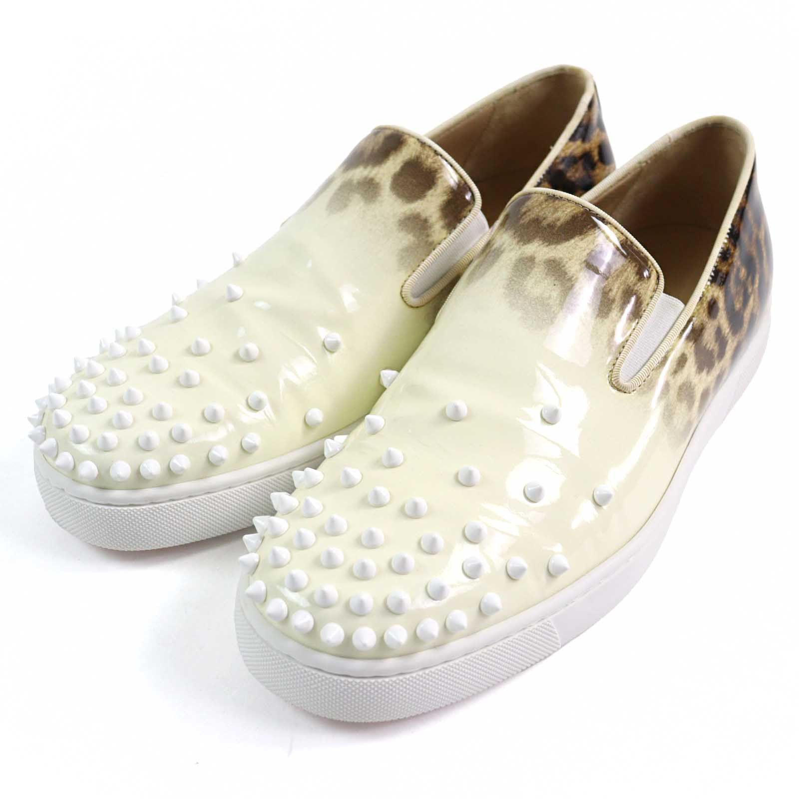 Christian Louboutin Christian Louboutin Spike Studs Leopard Pattern Gradient Patent Leather Slip-On Enamel Shoes in Brown