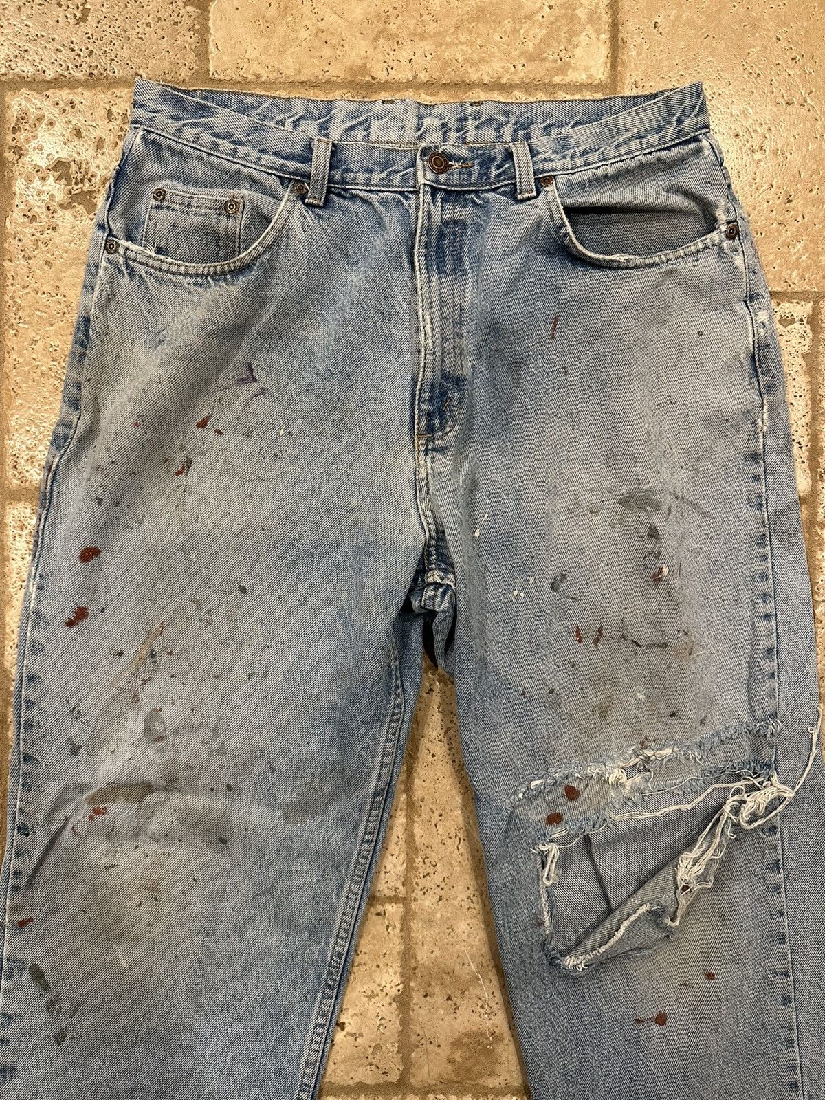 Vintage Vintage Distressed Blowout Thrashed Painter Blue Denim Jeans Size US 36 / EU 52 - 7 Thumbnail