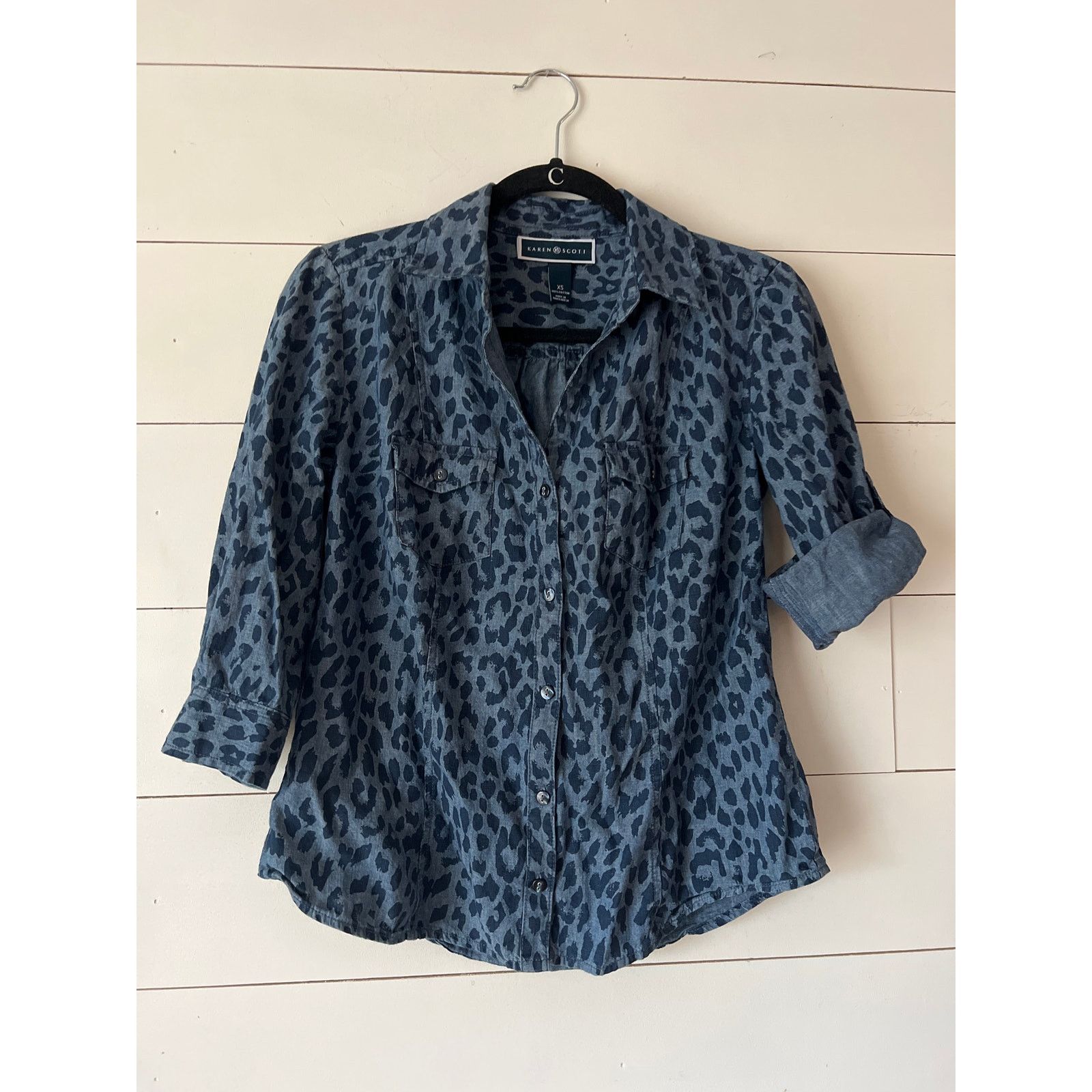 Other Karen Scott 3/4 sleeve button up animal print denim top XS Size XS / US 0-2 / IT 36-38 - 4 Thumbnail
