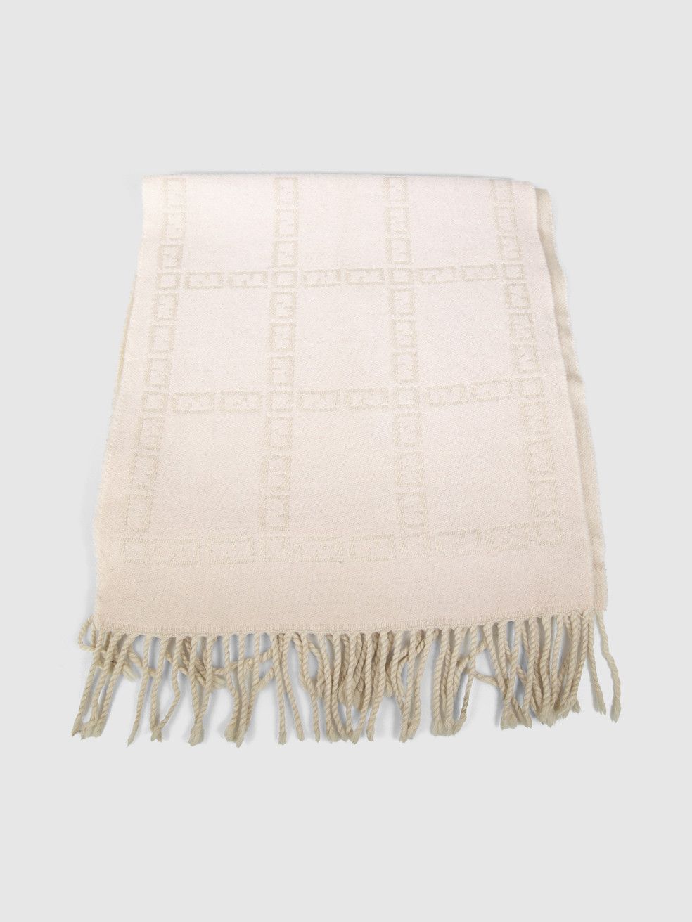 Fendi Beige Wool Zucca Logo Fringed Scarf Size ONE SIZE - 1 Thumbnail
