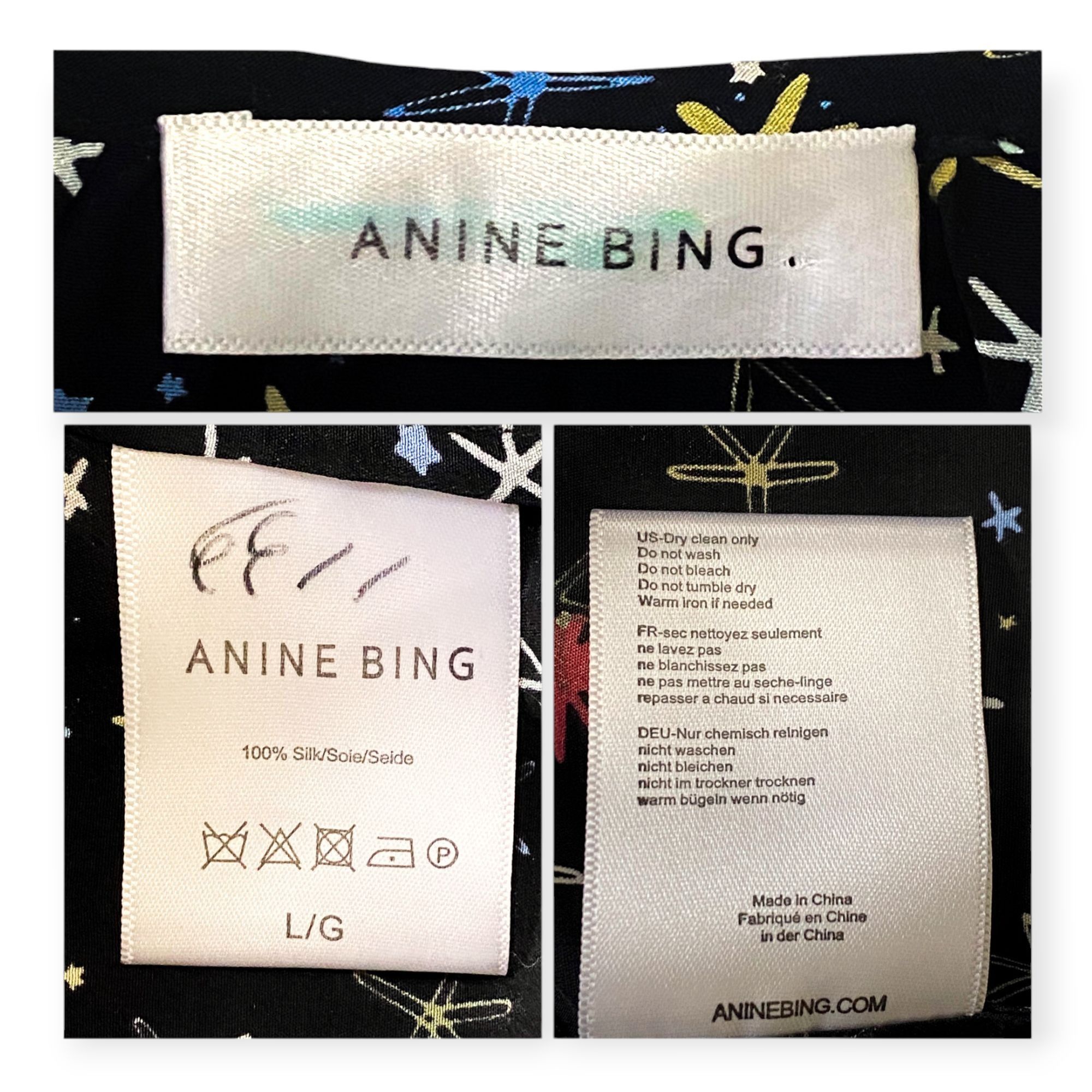 Anine Bing Anine Bing 'Martha' Black Silk Stars Print Dress Size L Size L / US 10 / IT 46 - 3 Thumbnail