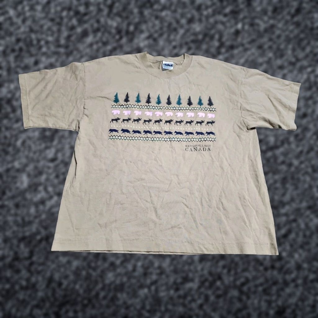 Gildan Vintage Gildan Men's XL T-Shirt - Waterton Lakes National Park Alberta Canada Crew Neck Short Sleeve Cotton Beige Size US XL / EU 56 / 4 - 1 Thumbnail