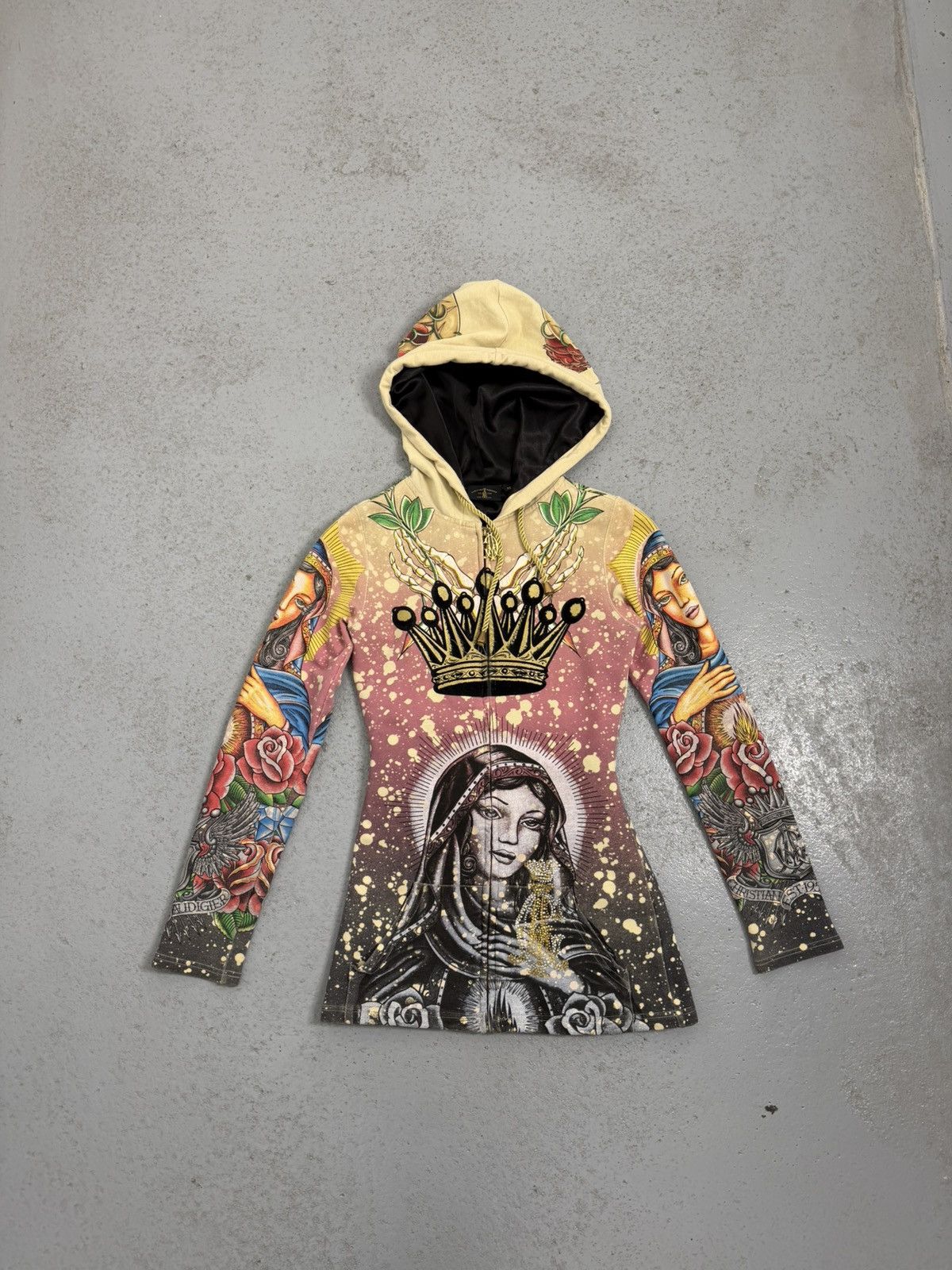 Christian Audigier Christian Audigier Holy Diva Overprinted Y2K Zip Hoodie Size XS / US 0-2 / IT 36-38 - 1 Thumbnail
