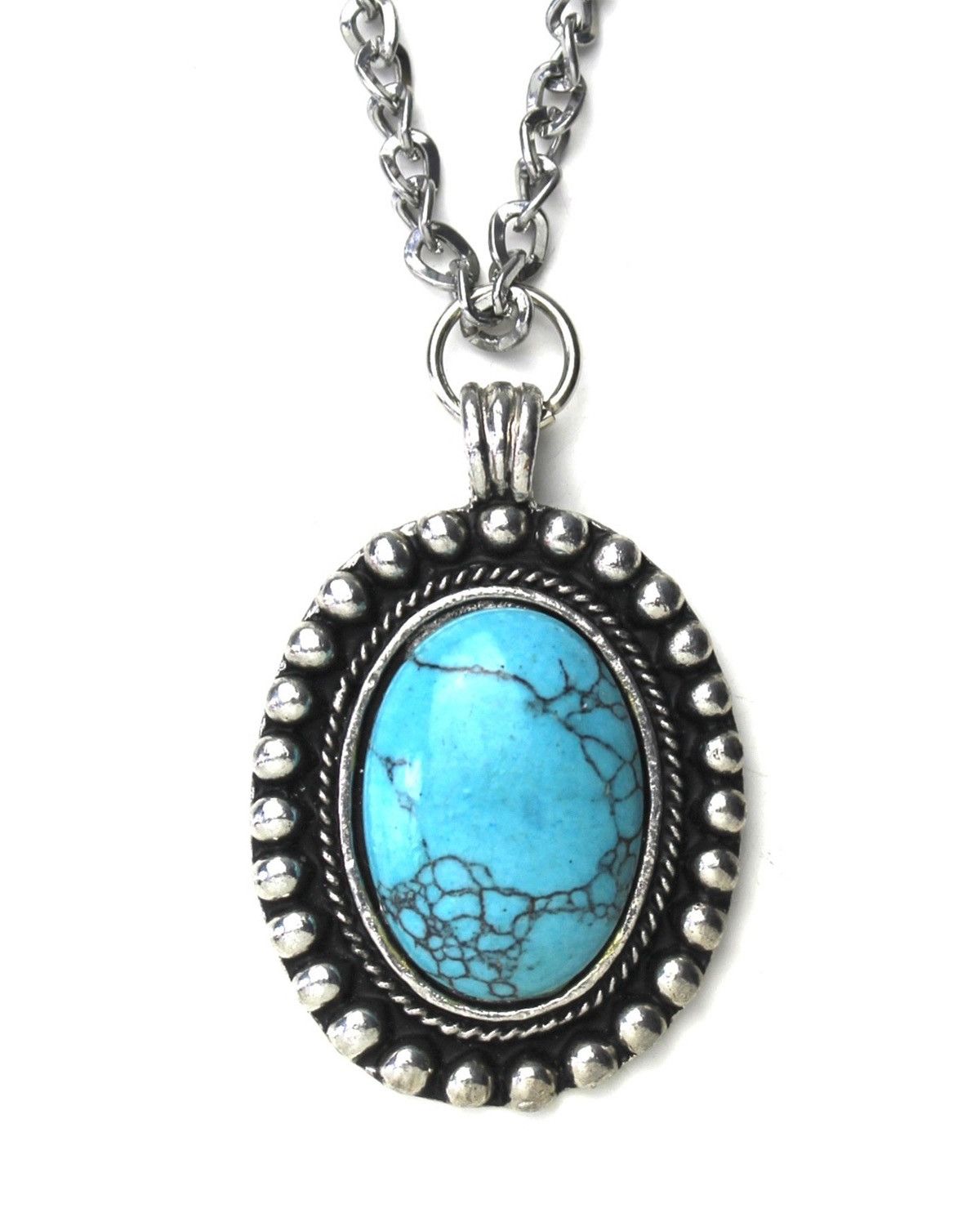 Vintage 2000S JAPANESE MADE OVAL TURQUOISE PENDANT NECKLACE Size ONE SIZE - 2 Thumbnail