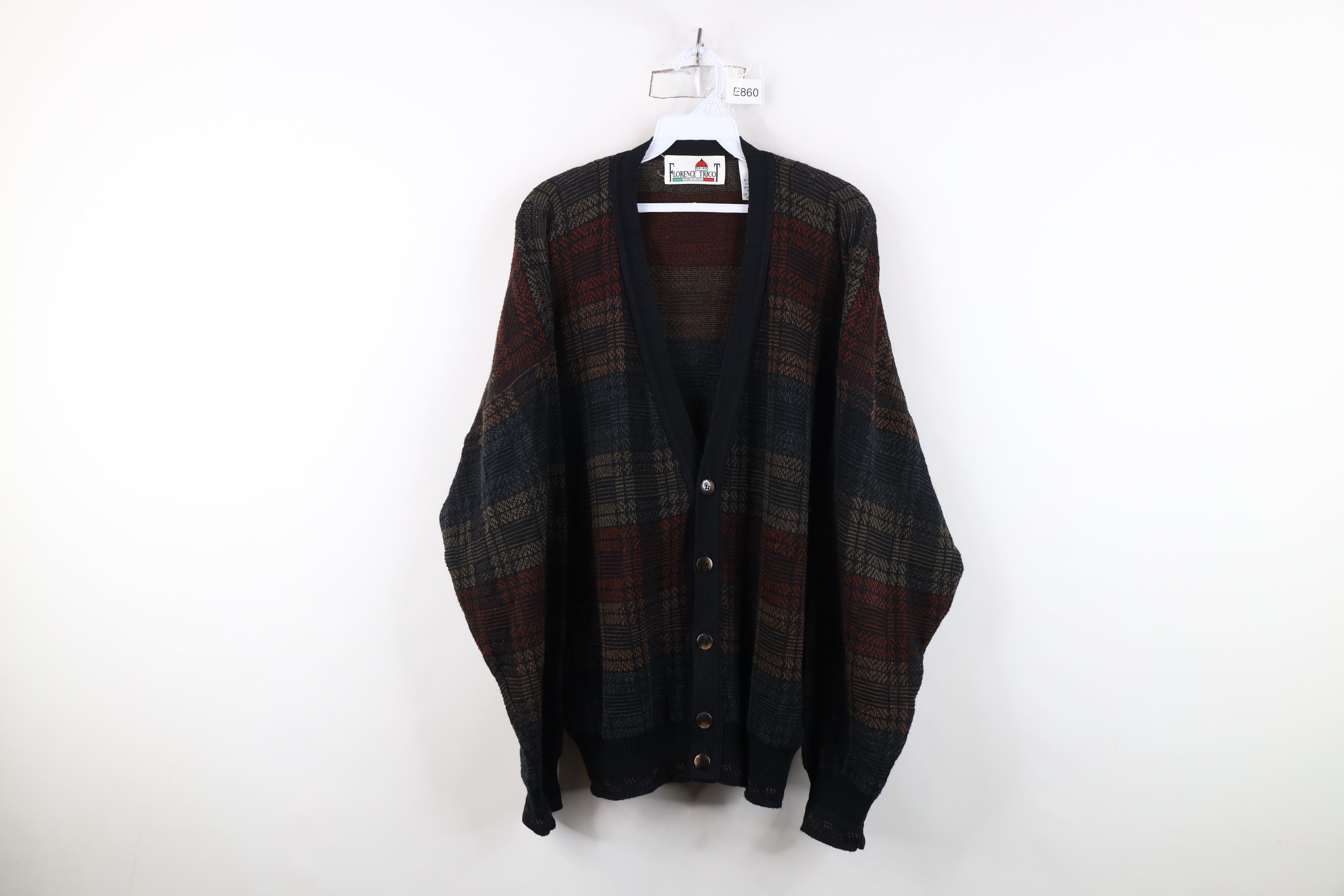Vintage Vintage 90s Streetwear Wool Blend Cardigan Sweater Plaid Size US L / EU 52-54 / 3 - 1 Thumbnail