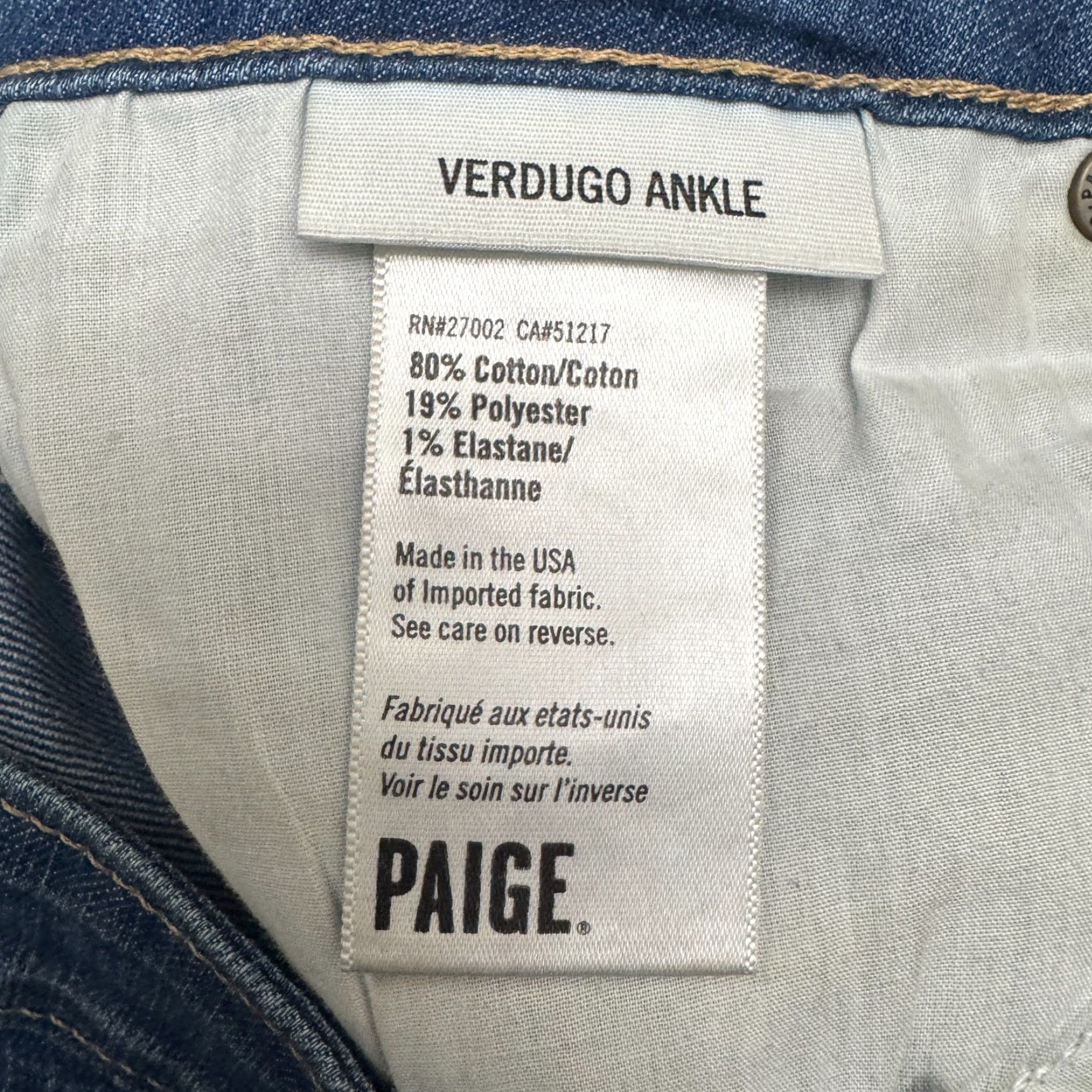 Paige Paige Verdugo Jeans - Denim Ankle Skinny - Women's 29 - Medium Blue Wash - 5-Pocket, Belt Loops - Regular Rise - Cotton Blends - Paige Brand Size 29" - 6 Thumbnail