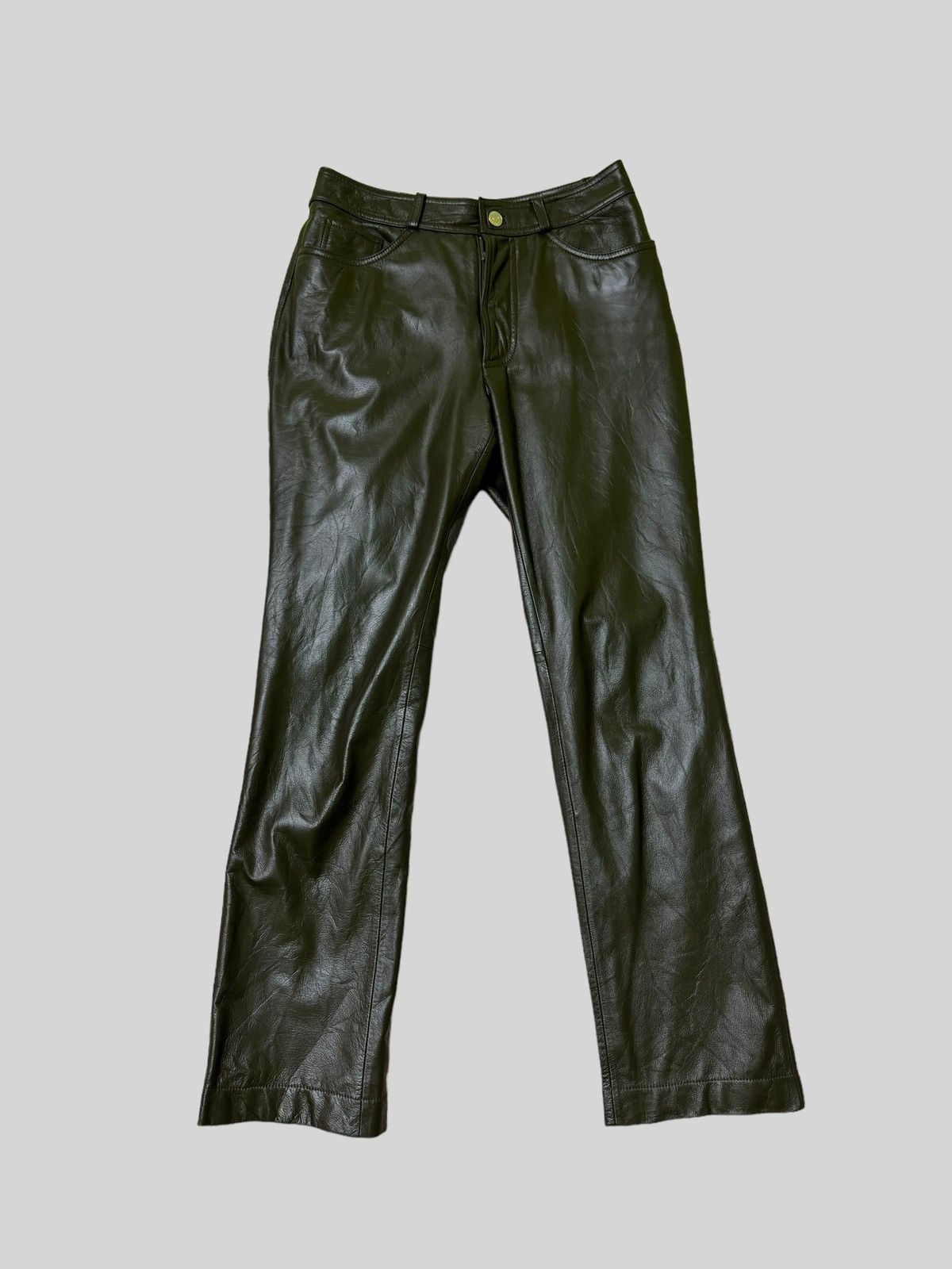 Japanese Brand × Vintage Japan Fashion Jpg Style PVC Leather Dark Green Pants Size US 26 / EU 42 - 1 Thumbnail