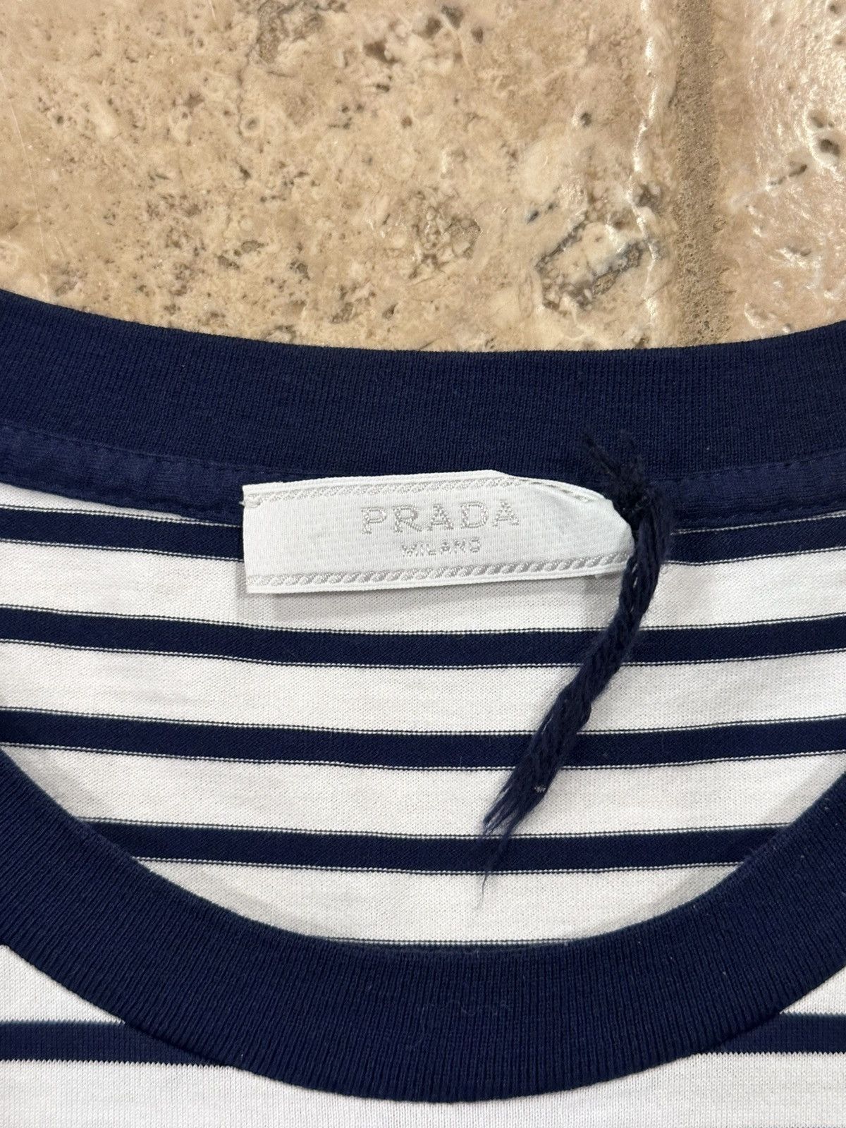Prada Prada Striped Navy White Cotton Pocket Triangle Logo T-Shirt Size US XXL / EU 58 / 5 - 8 Thumbnail