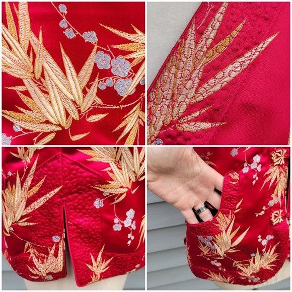 Vintage 100% Silk Cheongsam Qipao Reversible Red Burgundy Floral Ori Size M / US 6-8 / IT 42-44 - 6 Thumbnail