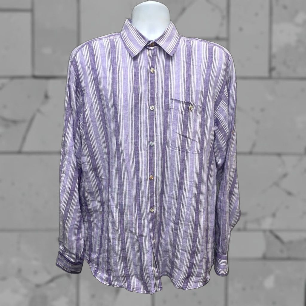 BUGATCHI Bugatchi Uomo Linen Button Down Shirt Mens Large Purple Long Sleeve Size US L / EU 52-54 / 3 - 1 Thumbnail