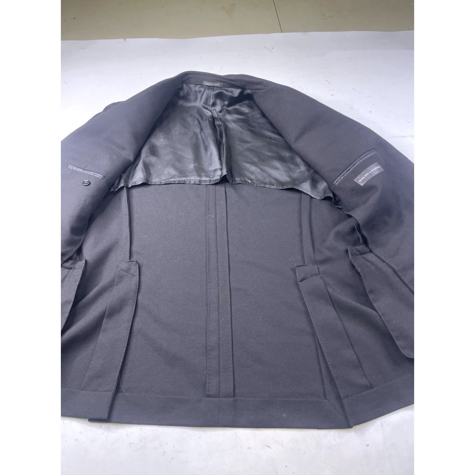 Ralph Lauren VINTAGE Ralph Lauren Black Label Blazer Jacket Mens Notch Lapel Wool 44L Italy Black 2-Button Single-Breasted Solid Long Classic Regular Mens Size 44R - 3 Thumbnail