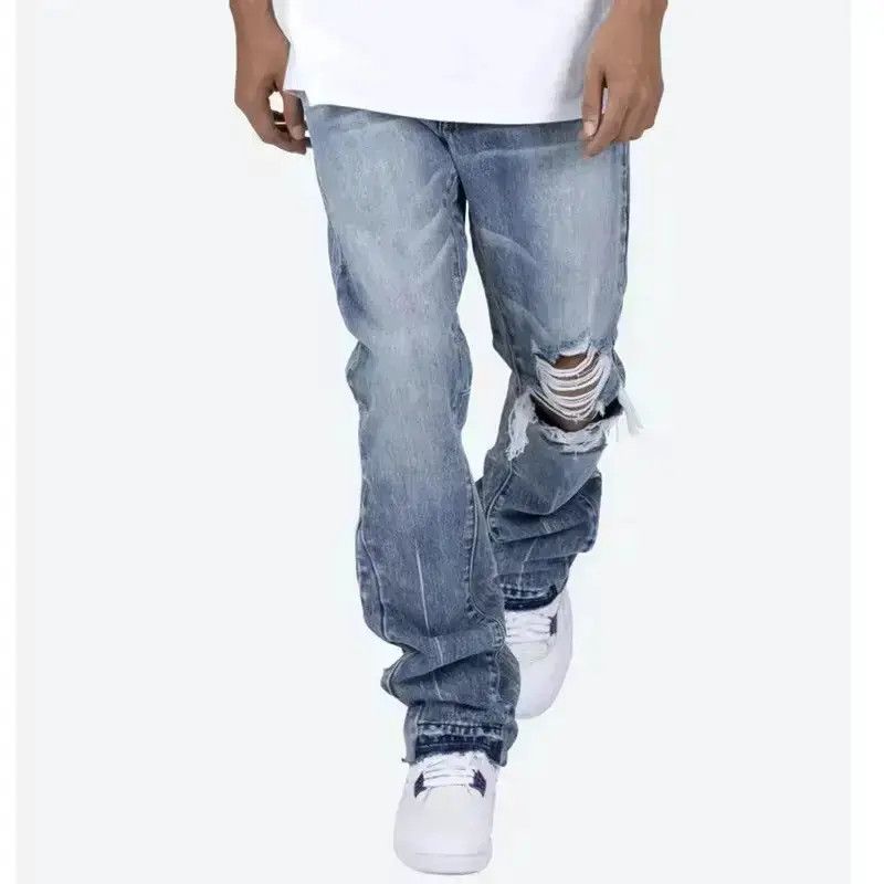 Japanese Brand Contrast Color Hole Washed Blue Jeans Size US 32 / EU 48 - 1 Thumbnail