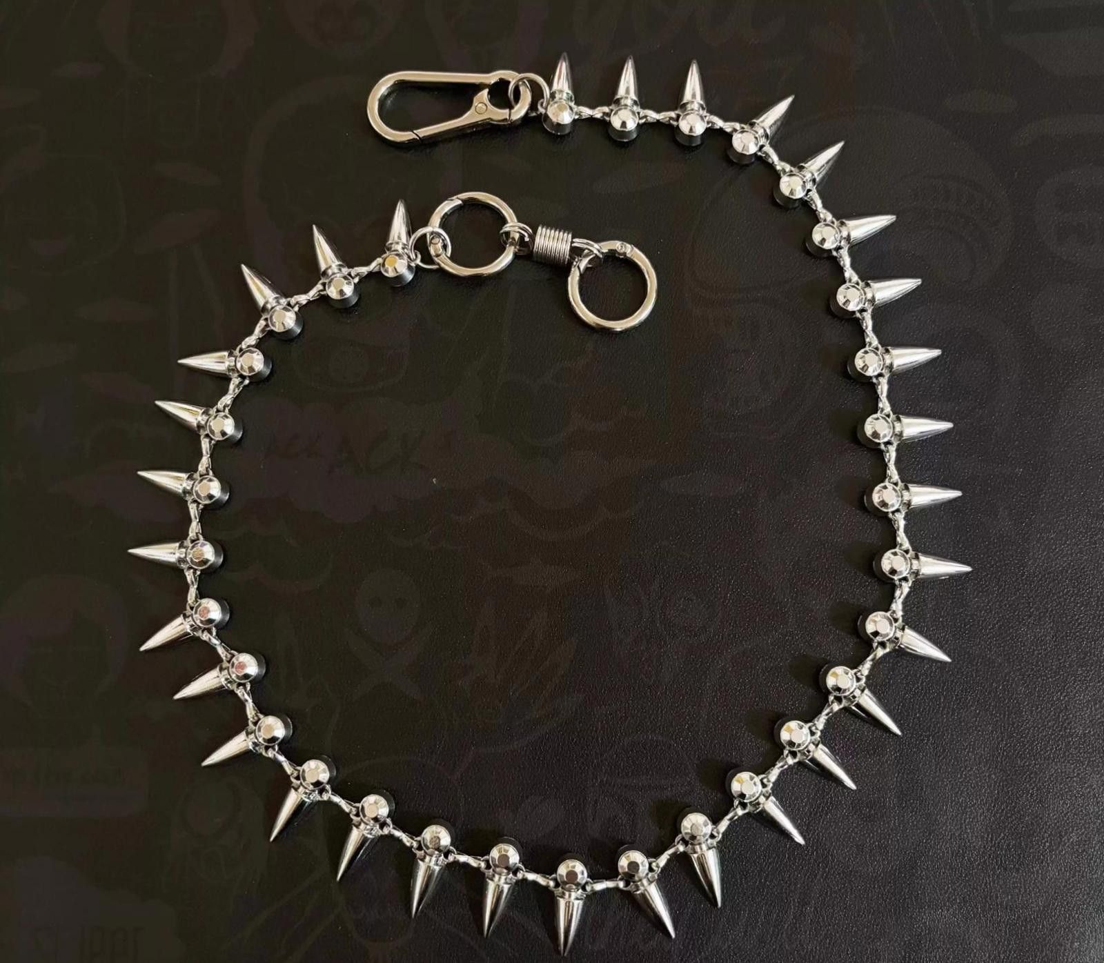 Vintage Silver Spiked Wallet Chain Accessory for Pants, Punk Style Size ONE SIZE - 1 Thumbnail