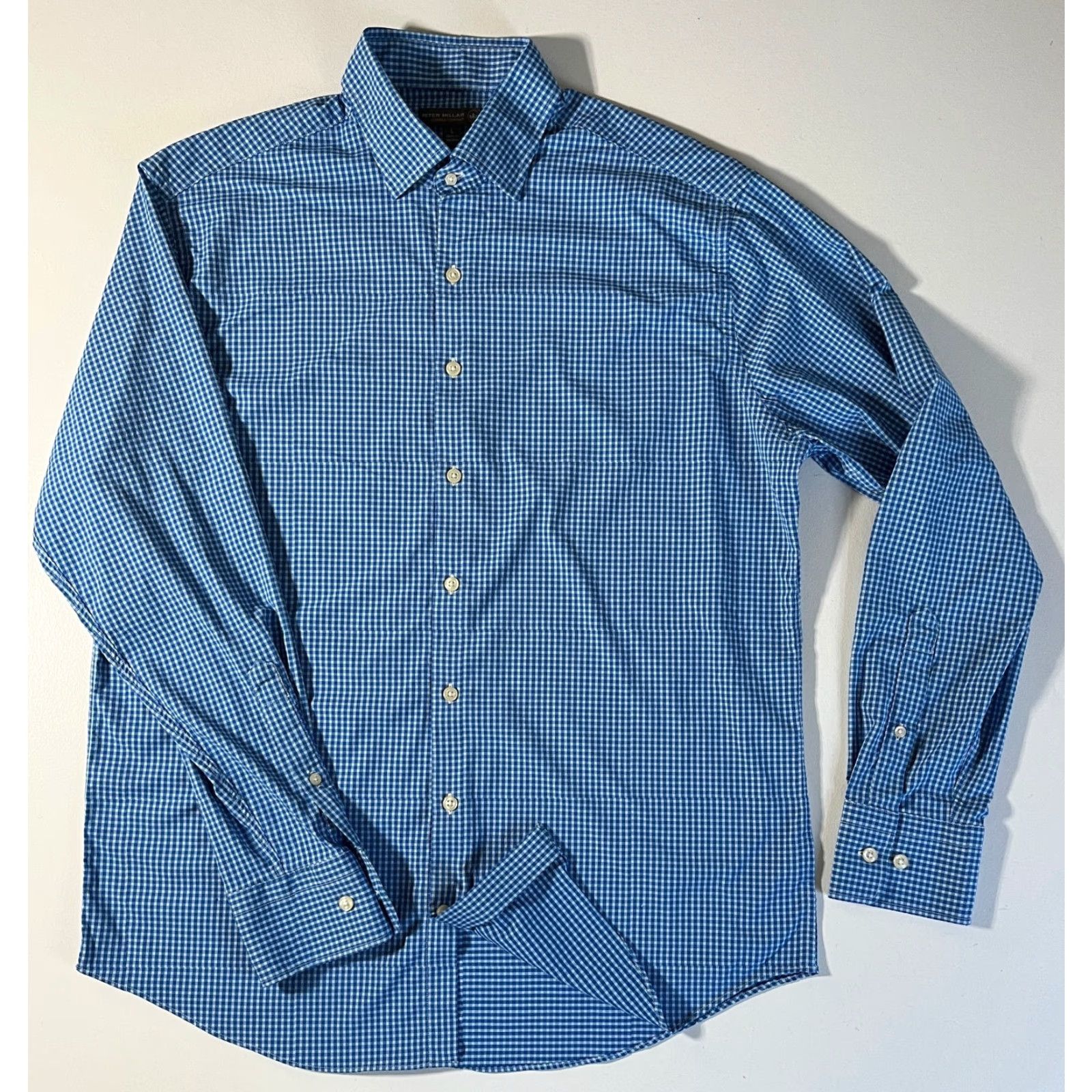 Peter Millar Peter Millar Summer Comfort Button-Up Performance Shirt Check Blue Sz L Mens Long Sleeve Collared 94% Nylon 6% Spandex Lightweight Stretch Regular Size US L / EU 52-54 / 3 - 5 Thumbnail