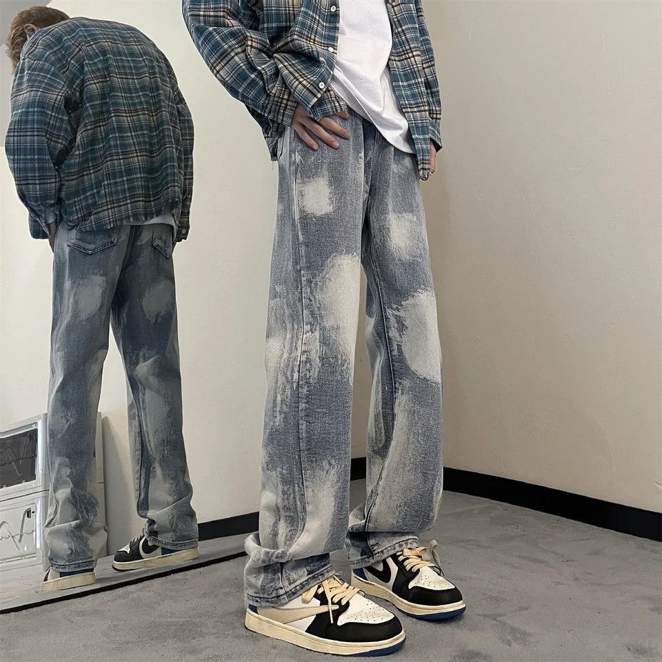 image of Distressed Denim Blue Tie-Dye Gradient Denim Pant, Men's (Size 28)