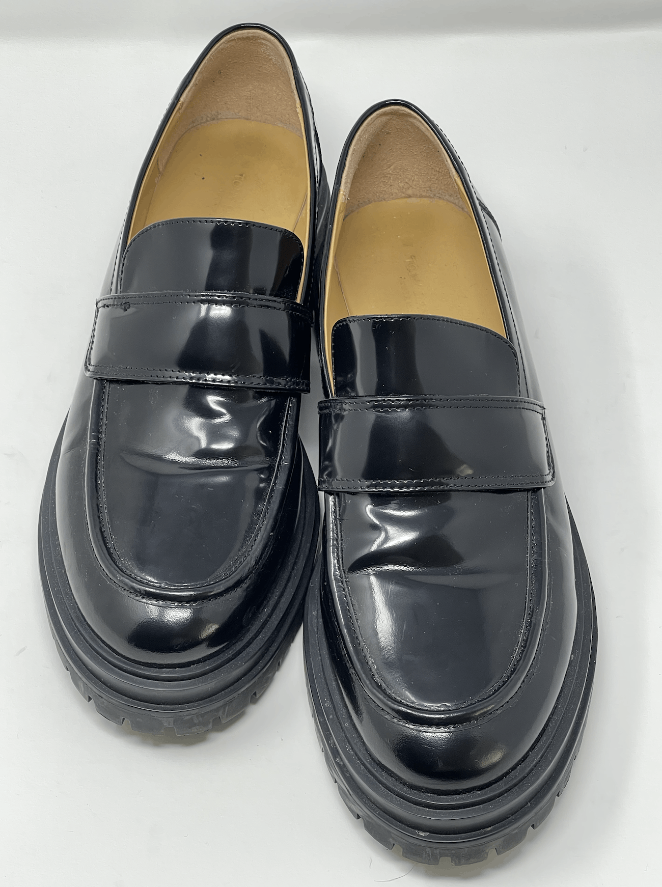 Tony Bianco Black Patent Leather Chunky Loafers Size 10