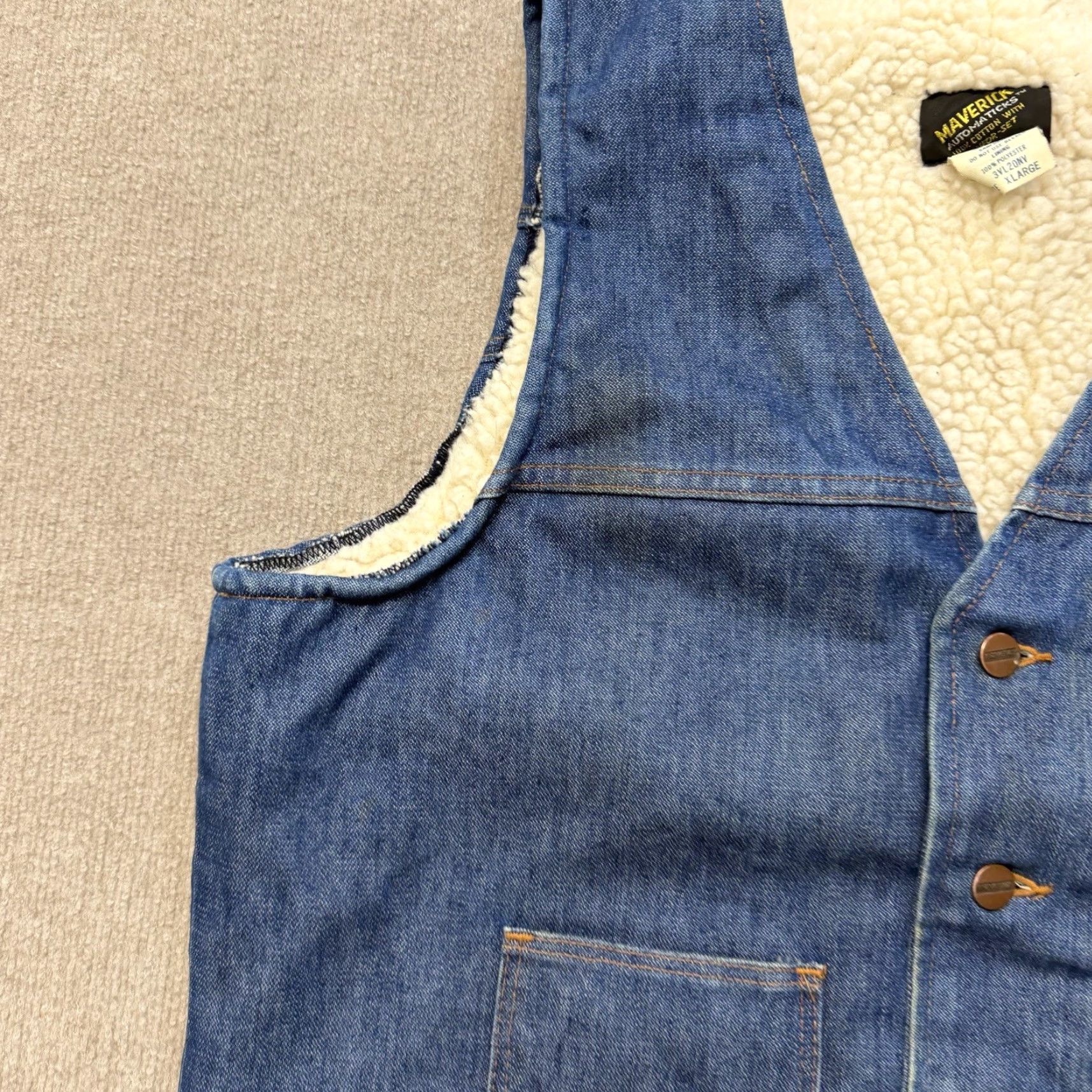 Denime VINTAGE Mavericks Denim Vest Mens XL Blue Quilted Lined Workwear Western 70s Size US XL / EU 56 / 4 - 3 Thumbnail