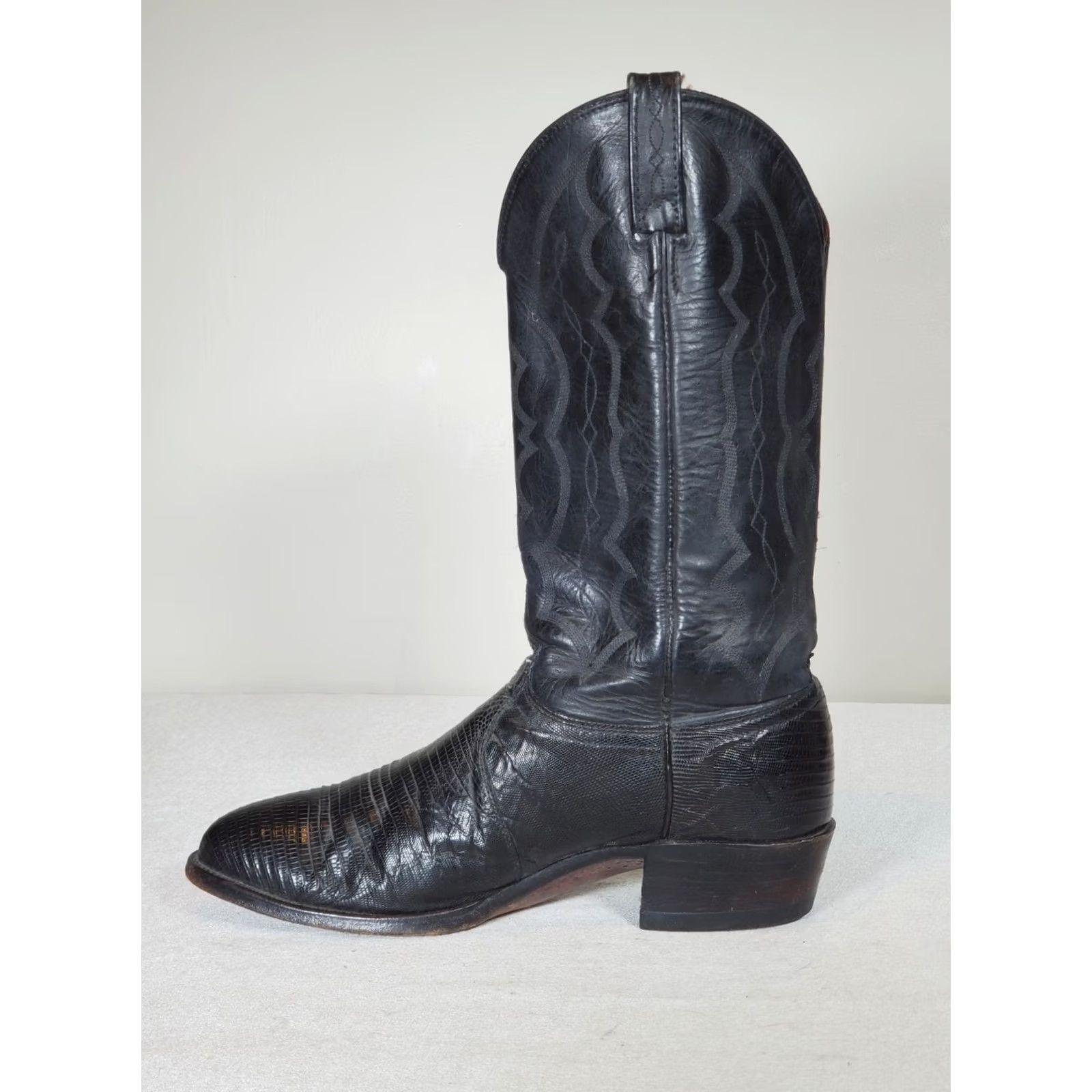 Vintage VTG J. Chisholm Black Teju Lizard Leather Western Cowboy Boots Men's US 10 D Shoe Width D Size US 10 / EU 43 - 3 Thumbnail