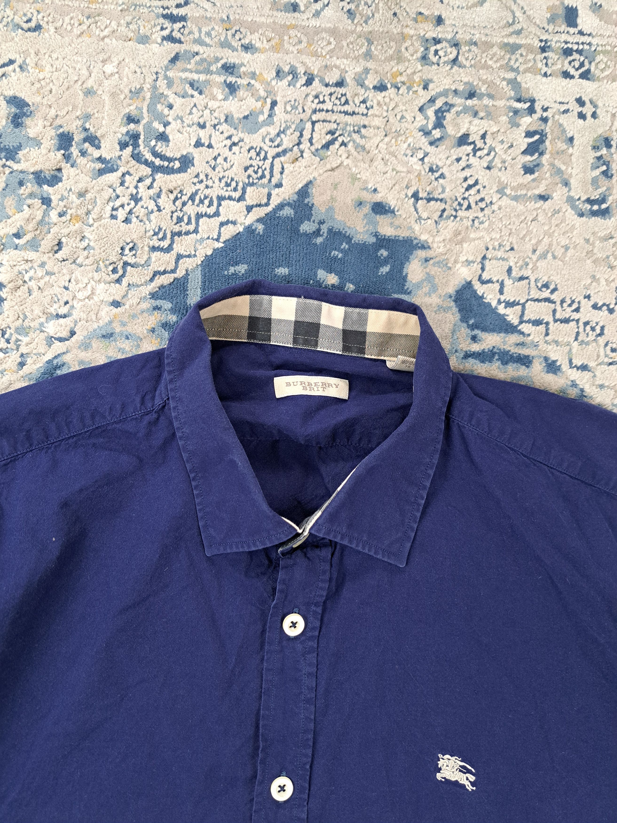 Burberry Burberry Embroidered Logo Checked Details Button Up Shirt Size US XL / EU 56 / 4 - 2 Thumbnail