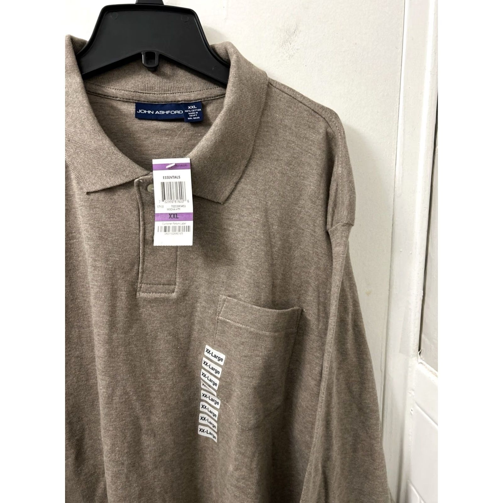 Vintage John Ashford Polo Shirt Mens 2XL Mocha Brown Pocket Long Sleeve NWT Size US XXL / EU 58 / 5 - 4 Thumbnail