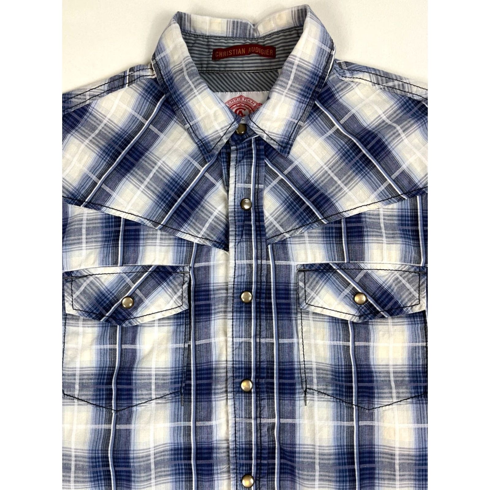 Vintage Christian Audigier Men’s Pearl Snap Western Shirt Plaid Sz M Size US M / EU 48-50 / 2 - 2 Thumbnail