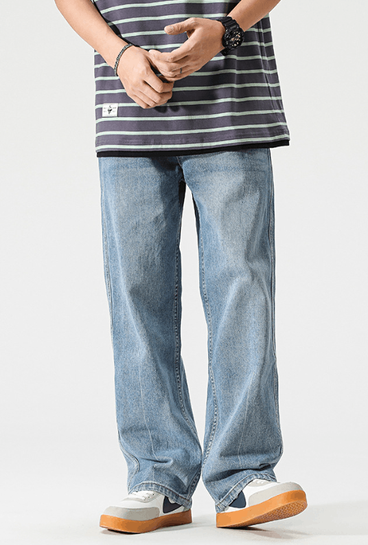 Japanese trendy straight light-colored retro wide-leg jeans