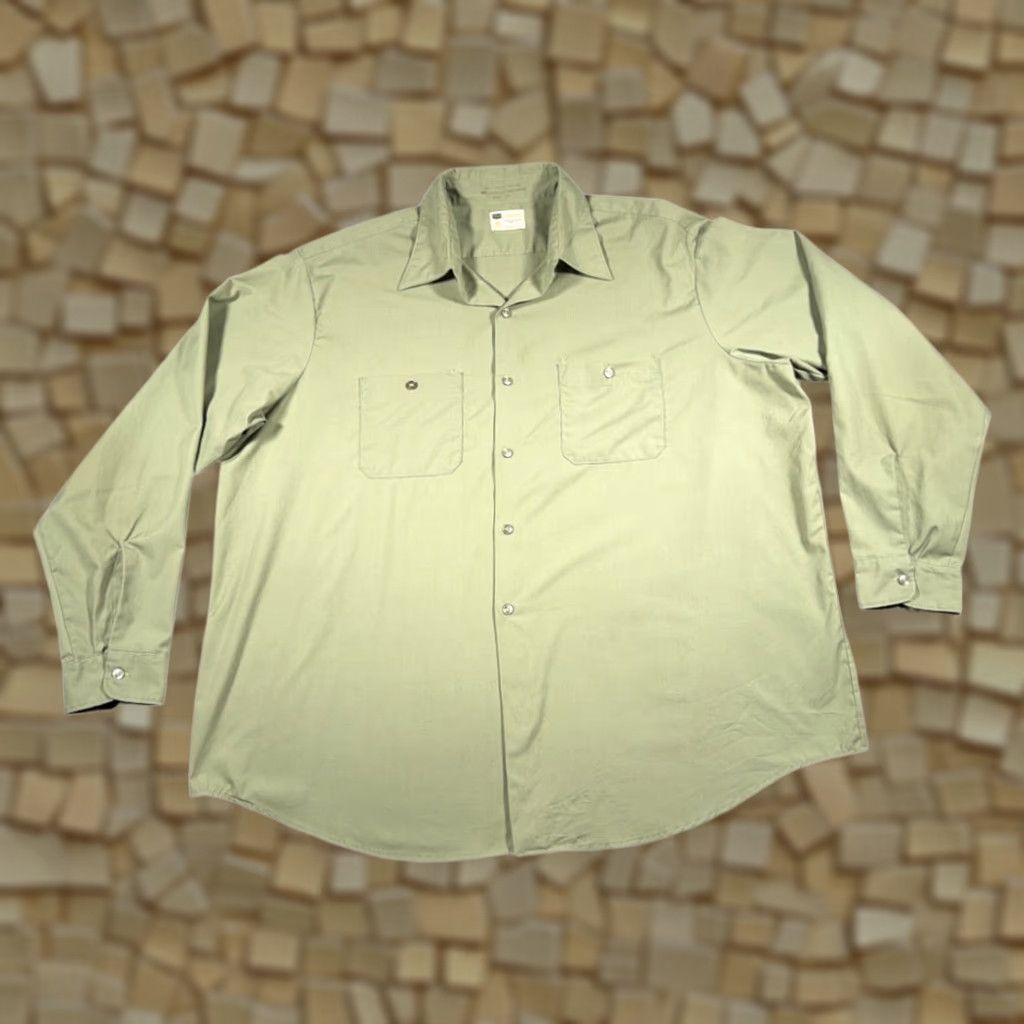 Sears VINTAGE Sears Shirt Adult 2XL Green 70s Workwear Perma-Prest Sage Button-Up Long Sleeve Size US XXL / EU 58 / 5 - 1 Thumbnail