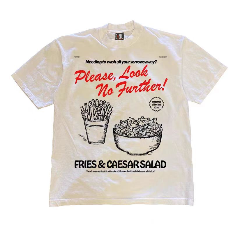 Vintage Loose Fries Salad Print Short Sleeve T Shirt White Size US L / EU 52-54 / 3 - 2 Thumbnail