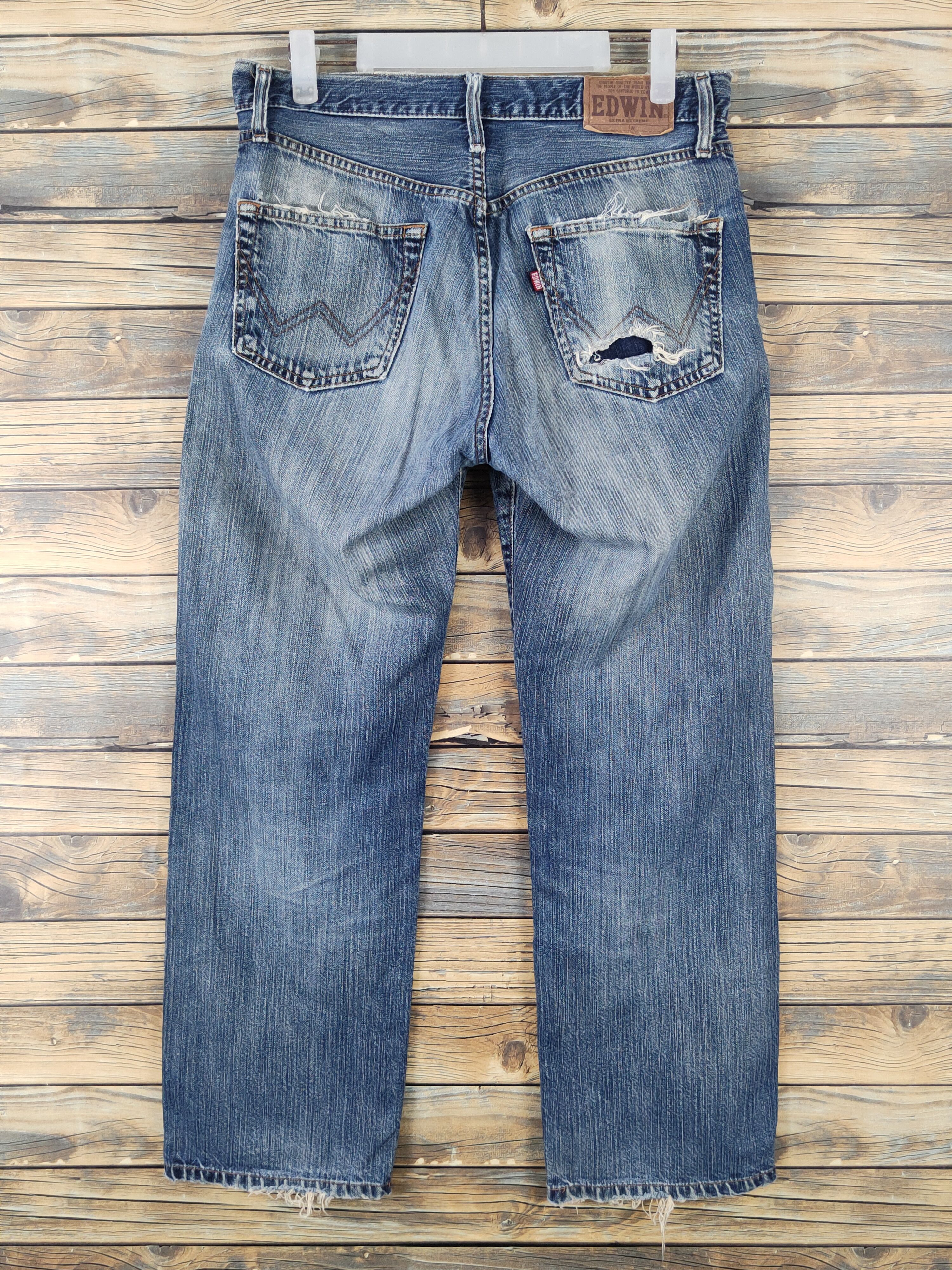 Edwin Edwin Dark Blue Distressed Ripped denim Jeans #W1799 Size US 30 / EU 46 - 7 Thumbnail