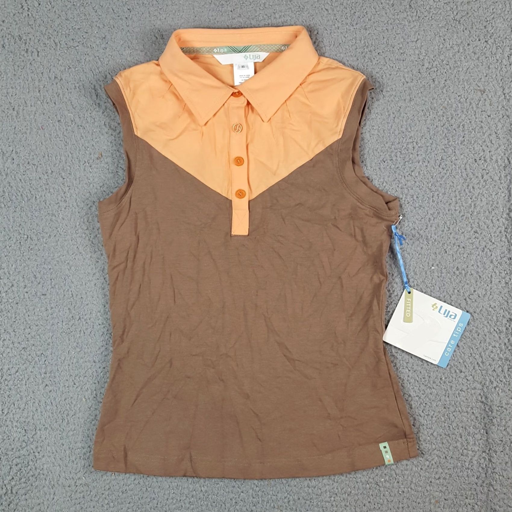 Vintage LIJA Preppy Lightweight 2-Tone Polo Tank Shirt XS Womens Brown Cotton Button Collar Golf Tank Size XS / US 0-2 / IT 36-38 - 2 Thumbnail