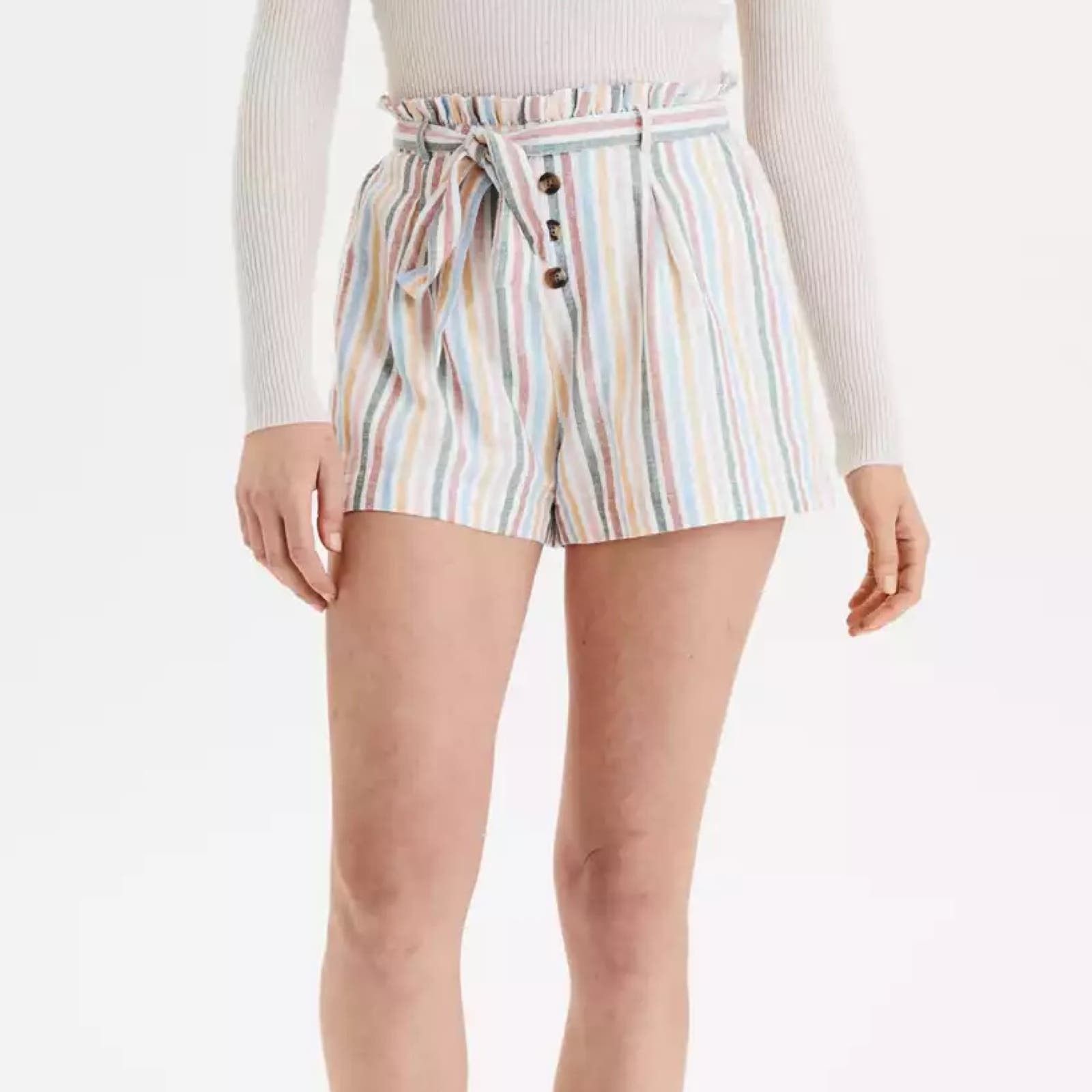 American Eagle Outfitters AE High-Waisted Striped Button Front Paperbag ...