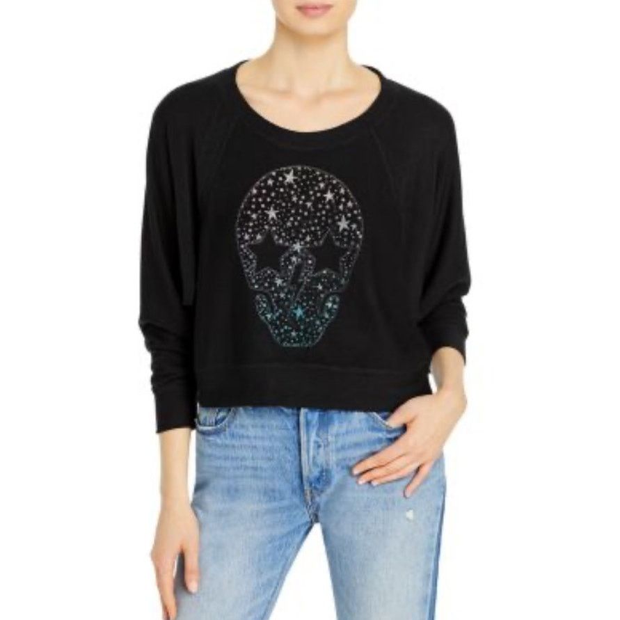 Chaser Brand Chaser Skull Graphic Black Cropped Batwing Sweatshirt, M Size M / US 6-8 / IT 42-44 - 1 Thumbnail