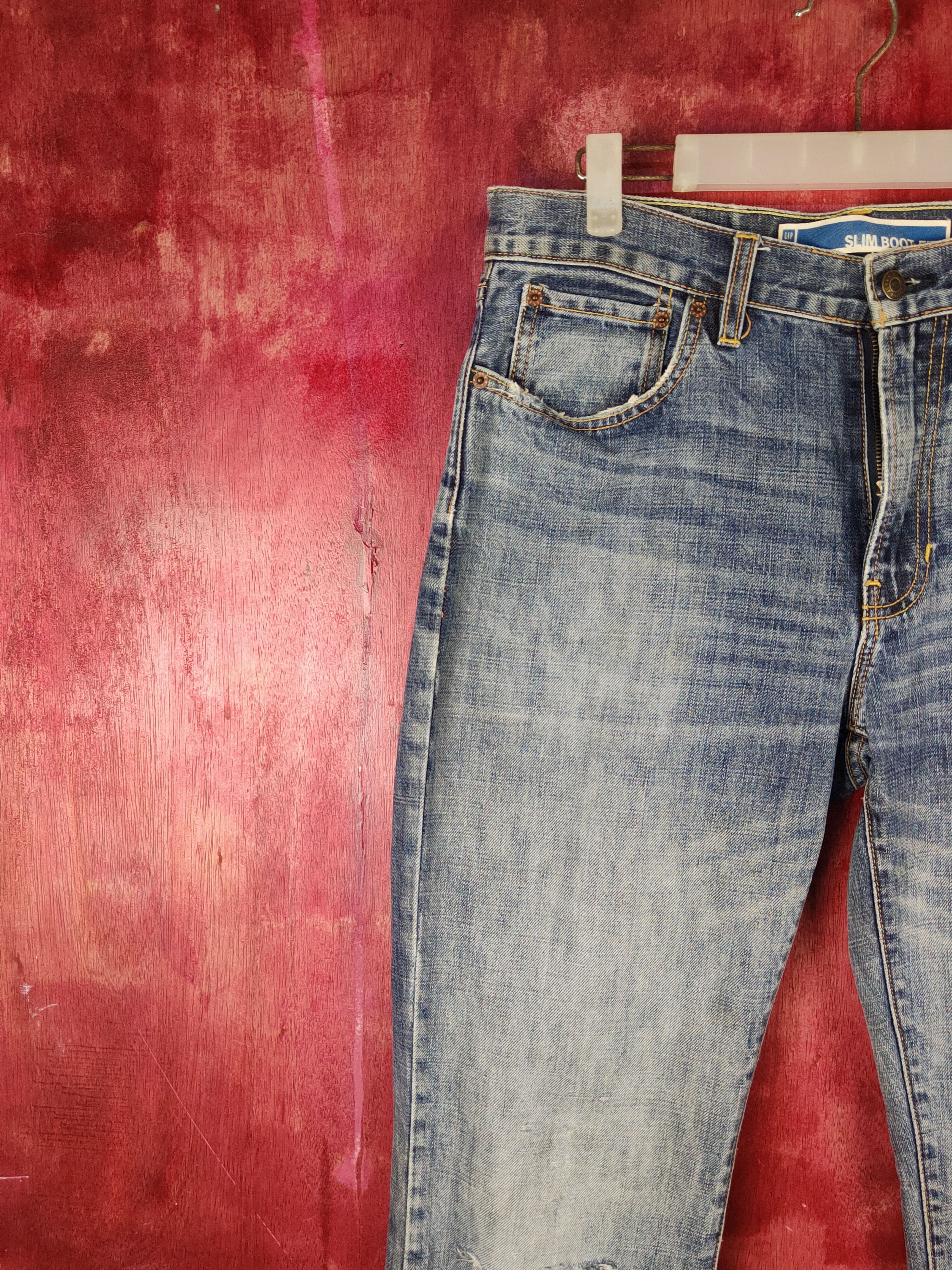 Gap Gap Blue Distressed Ripped Boot Cut Denim Jeans #S2283 Size US 33 - 3 Thumbnail