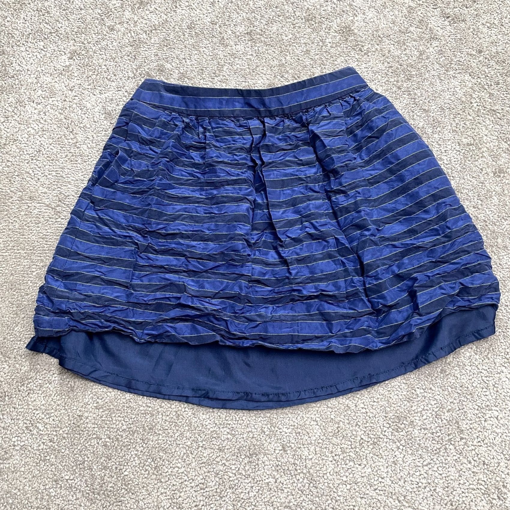J.Crew J.CREW Blue Striped A-Line Skirt Womens 00 Knee Length Lined Pockets Silk Blend Size 24" / US 00 / IT 34 - 2 Thumbnail