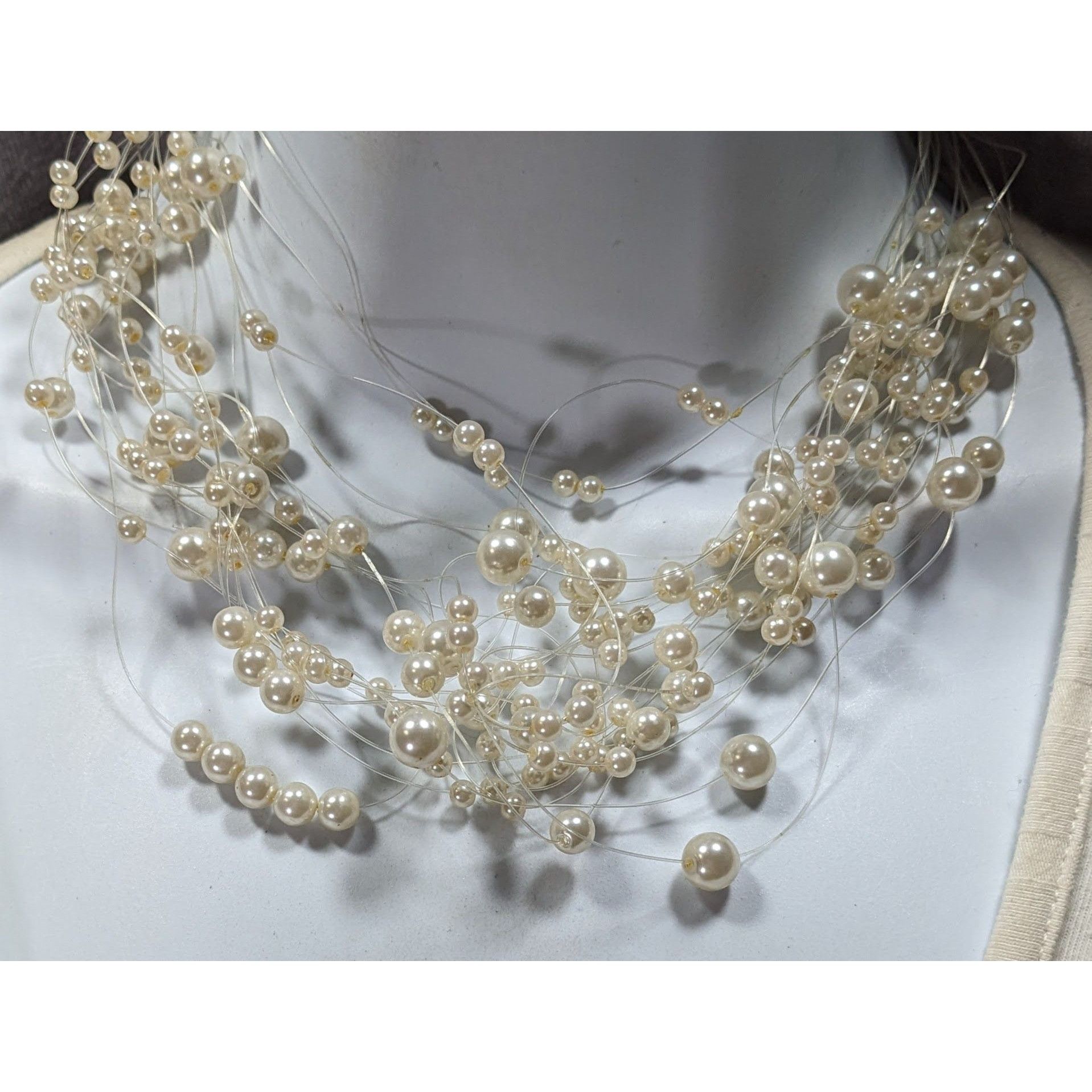 Other Vintage Glass Pearl White Multi-Strand Floating Necklace Wit Size ONE SIZE - 4 Thumbnail