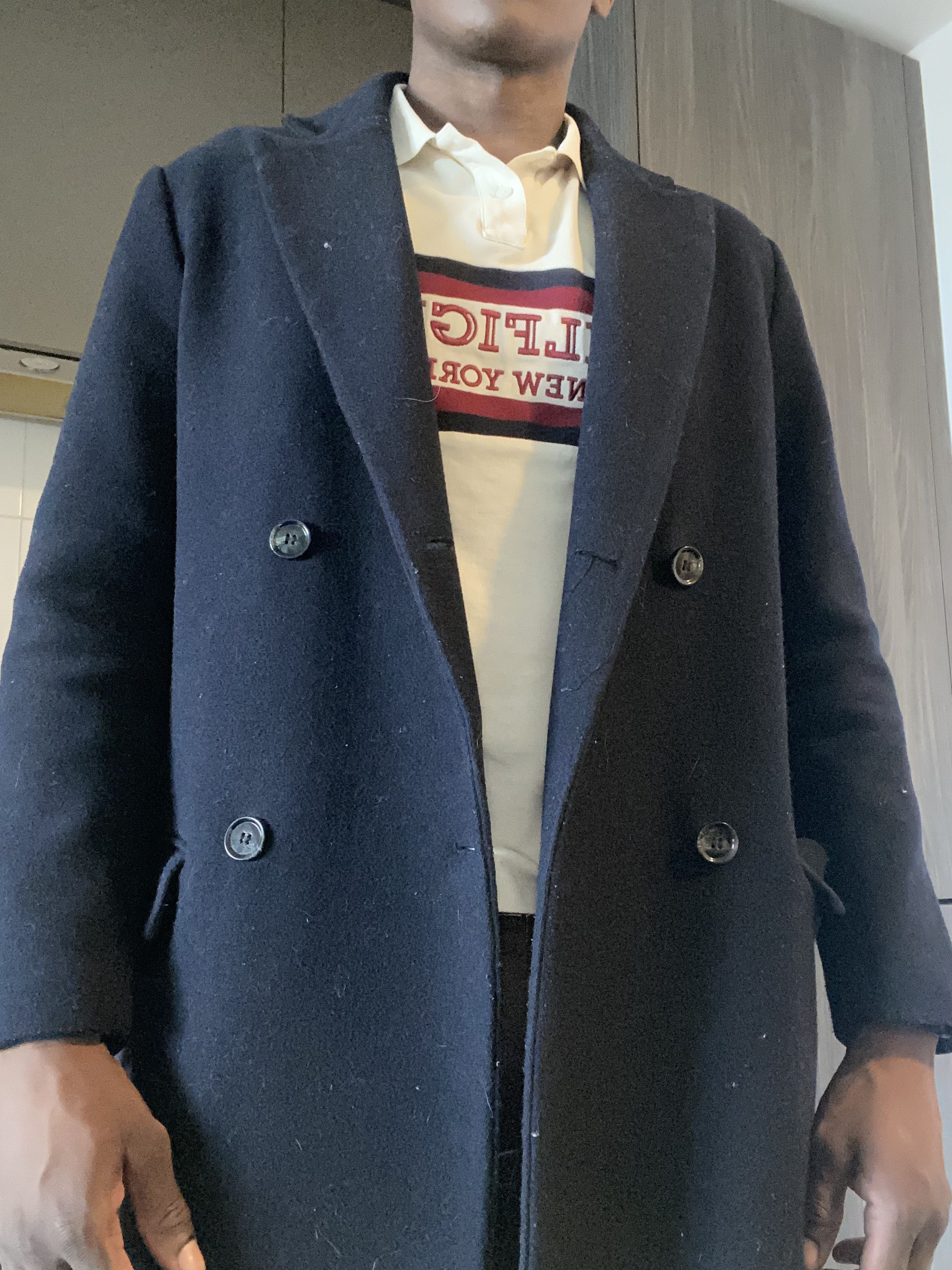 H&M H&M Dark Blue Double Breasted Coat Size US L / EU 52-54 / 3 - 7 Thumbnail
