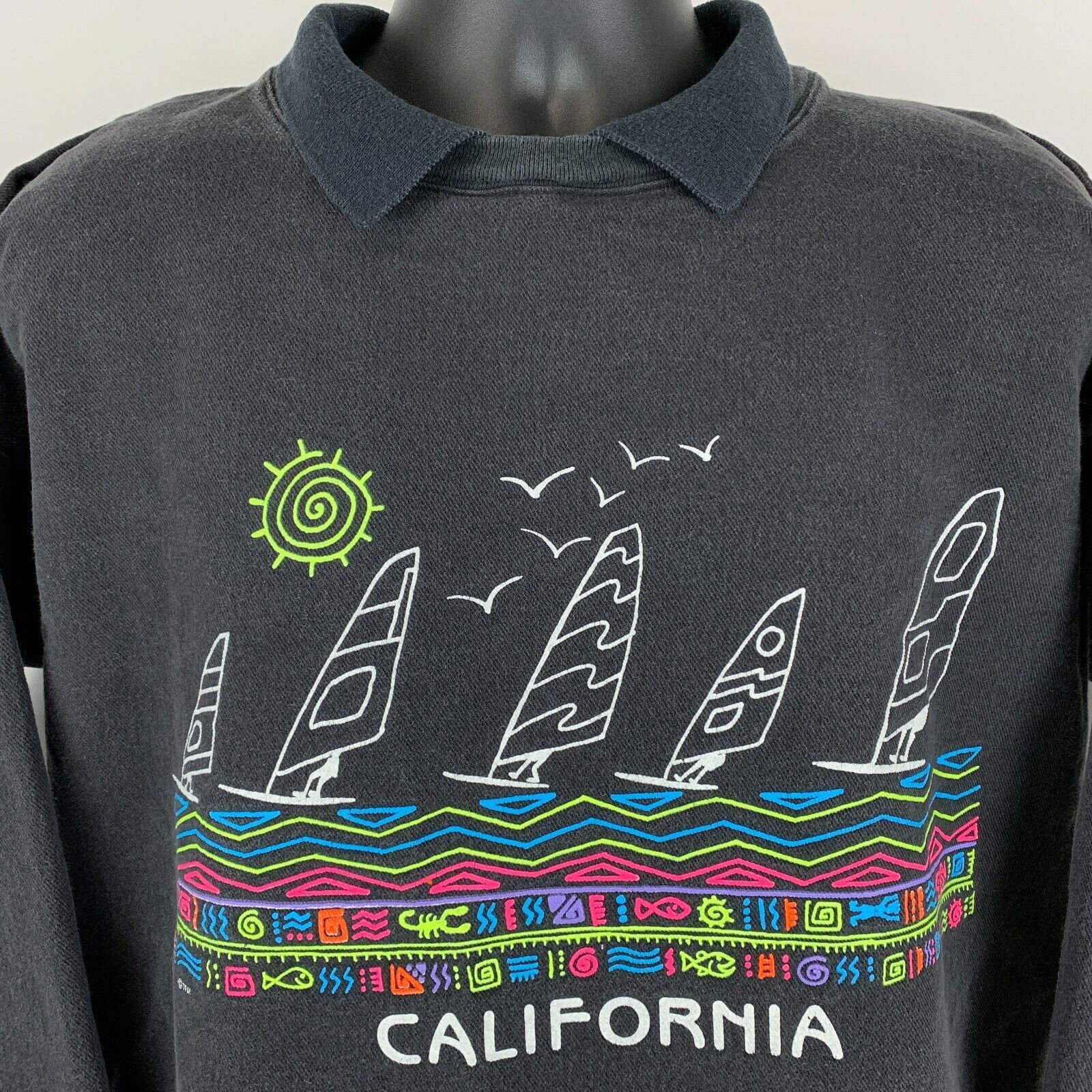 Vintage Vintage 80s California Windsurfing Polo Sweatshirt Black L Size US L / EU 52-54 / 3 - 4 Thumbnail