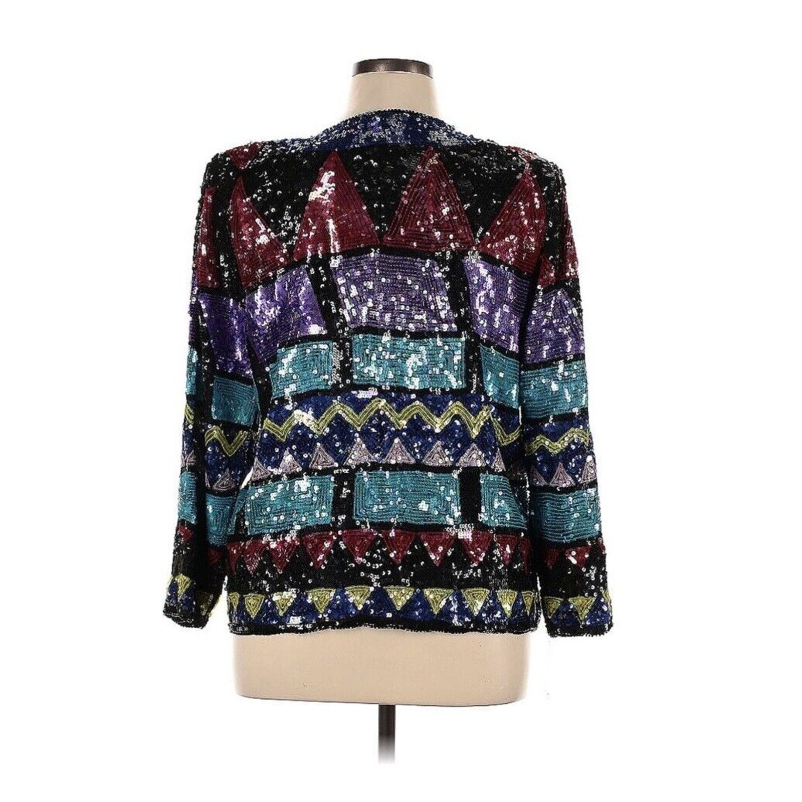 Vintage Jean For Joseph Le Bon Silk Sequin Sparkle Funky 90s Jacket Size XL / US 12-14 / IT 48-50 - 2 Thumbnail