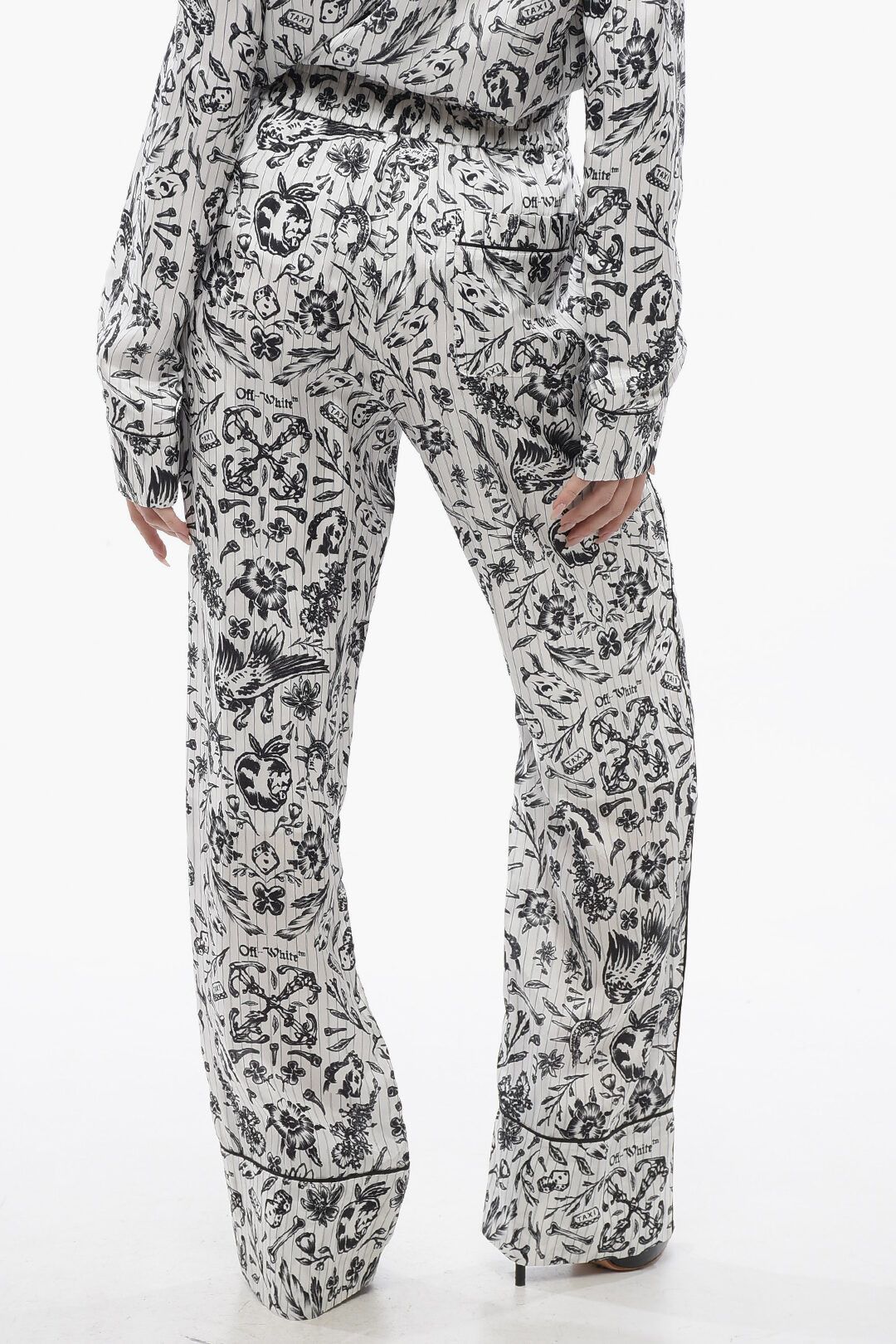 Off-White og1mm1125 Pajama Palazzo Pant in Black & White Size 28" / US 6 / IT 42 - 2 Thumbnail