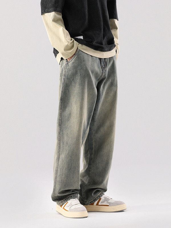 Japanese Brand Men's washed distressed straight leg loose versatile jeans Size US 32 / EU 48 - 2 Thumbnail