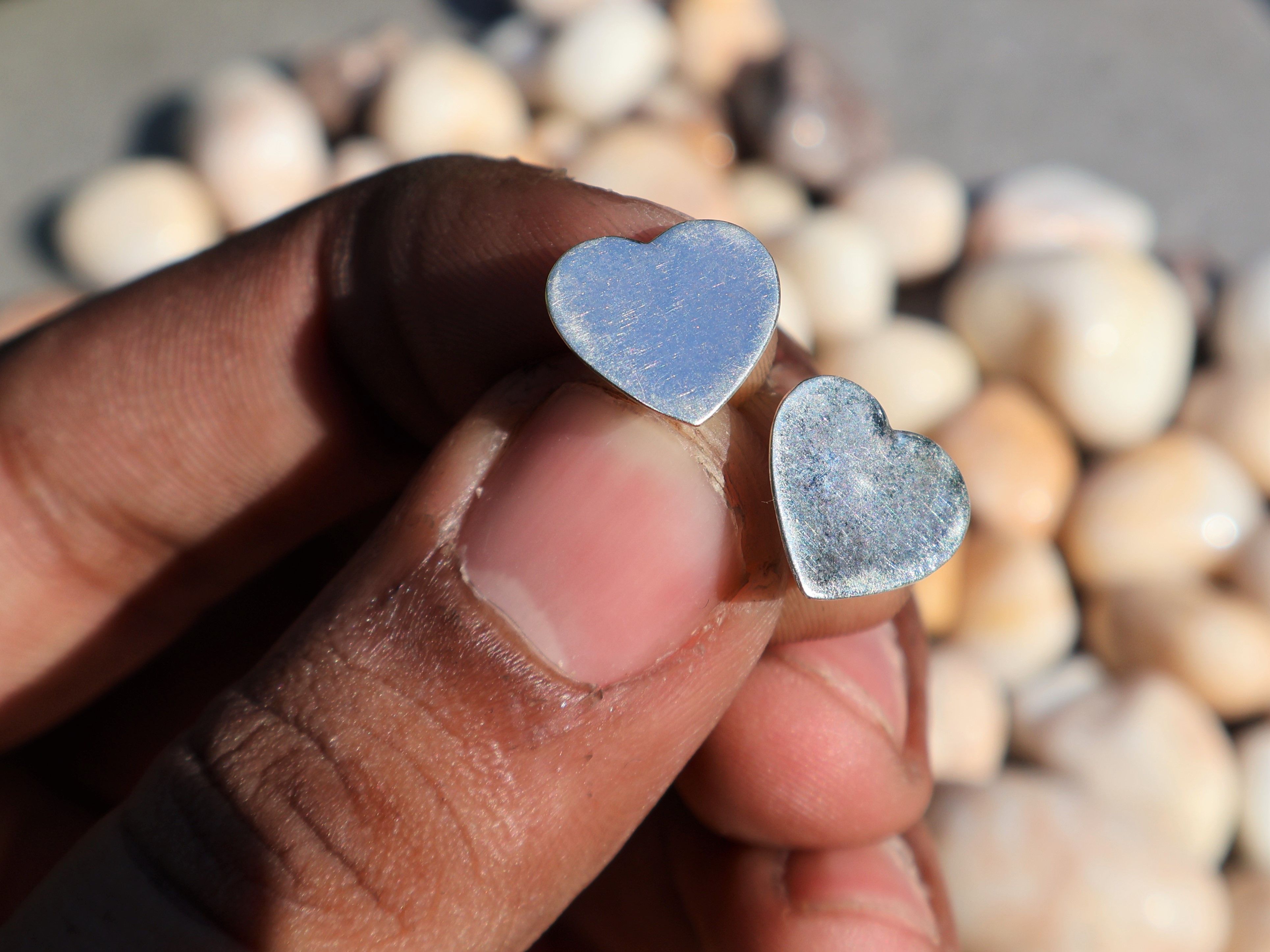 Handmade Silver Heart Shape Stud Earring, Sterling Silver Handmade, Size ONE SIZE - 5 Thumbnail