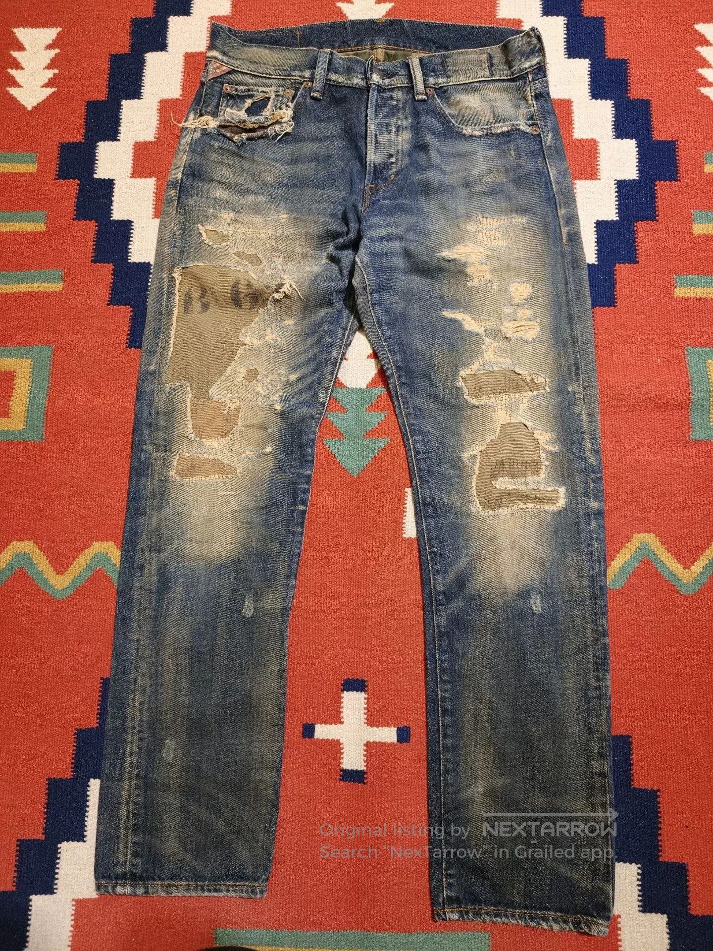 RRL Ralph Lauren RL Ralph Lauren Heavy Distressed Patch Jeans. Size US 31 - 1 Thumbnail