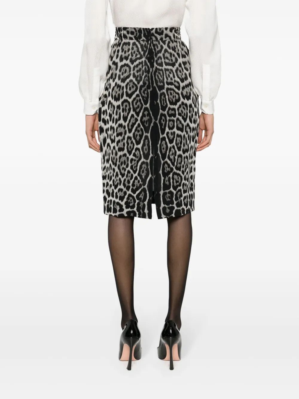 Saint Laurent Paris o1y0126 Leopard-Print Midi Skirt in Light Gray/Black Size 30" / US 8 / IT 44 - 3 Thumbnail