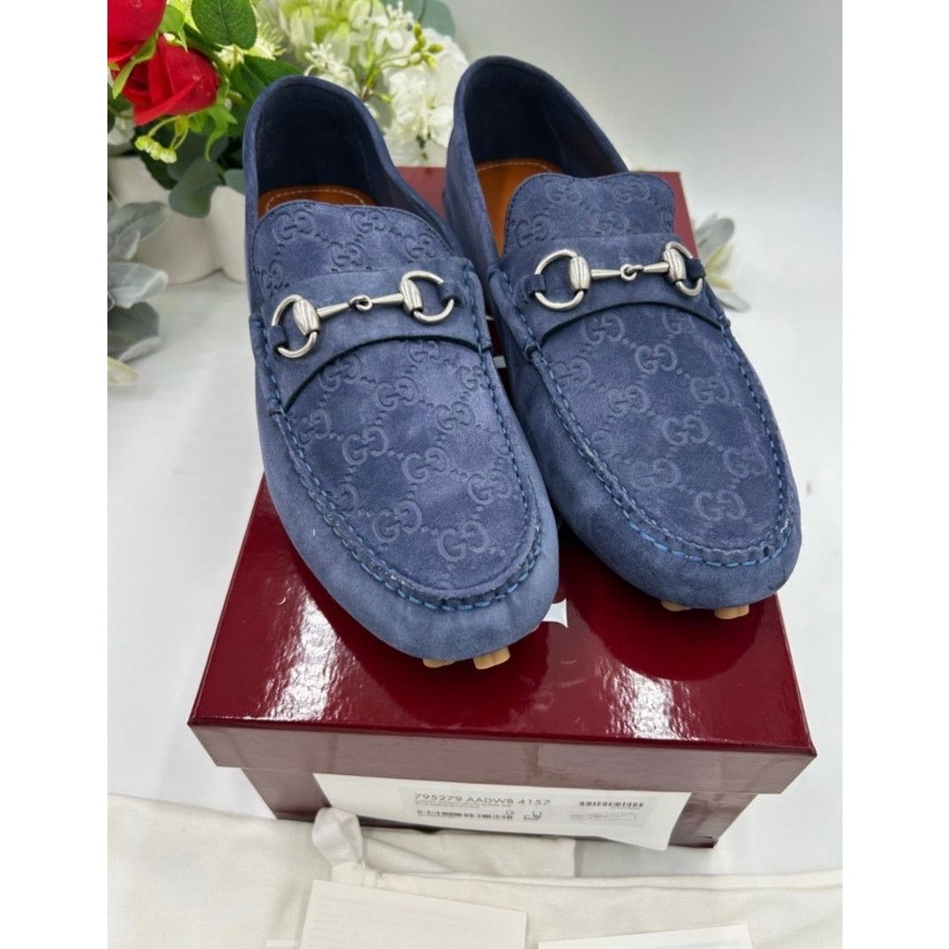 Gucci Gucci blue suede GG embossed Driver loafer sz 11 fits 11.5 Size US 11.5 / EU 44-45 - 1 Thumbnail
